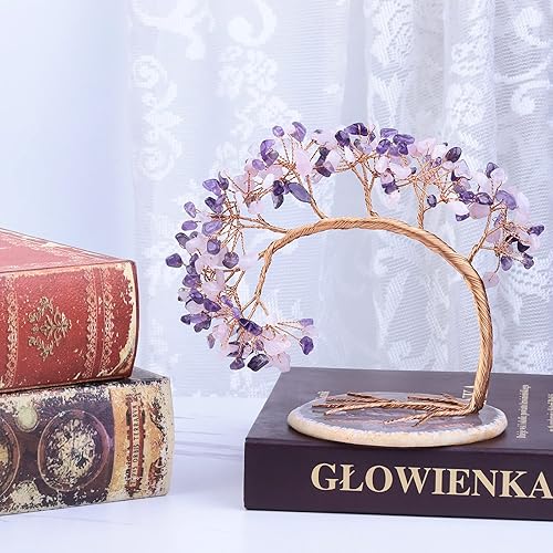Miniatura 3 de mookaitedecor Árbol de dinero de ágata de cristal de amatista natural y cuarzo rosa, árbol de cristal bonsái de Feng Shui para decoración de