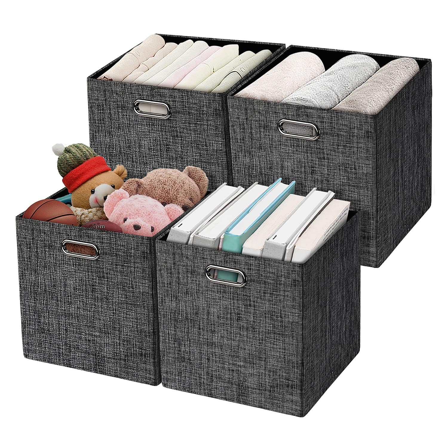 Posprica Black Fabric Storage Cubes,13×13×13 Cube Storage Bins, Foldable Drawers Baskets Containers For Shelf Cabinet Bookcase,Thick And Heavy Duty (4Pcs, )