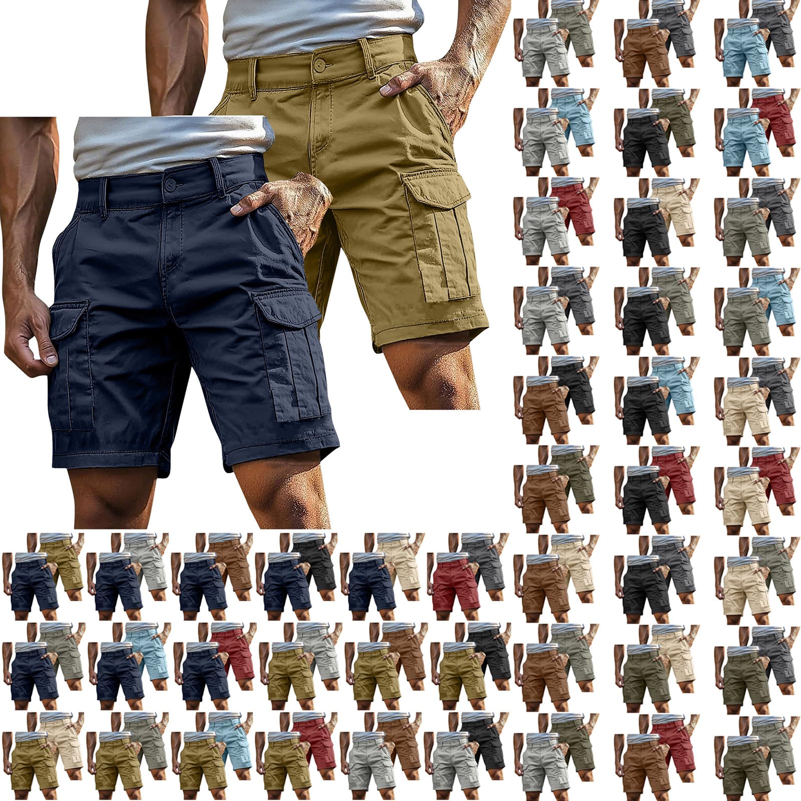 Pantaloncini da lavoro da uomo, 2 pezzi, cargo con molte tasche, leggeri e