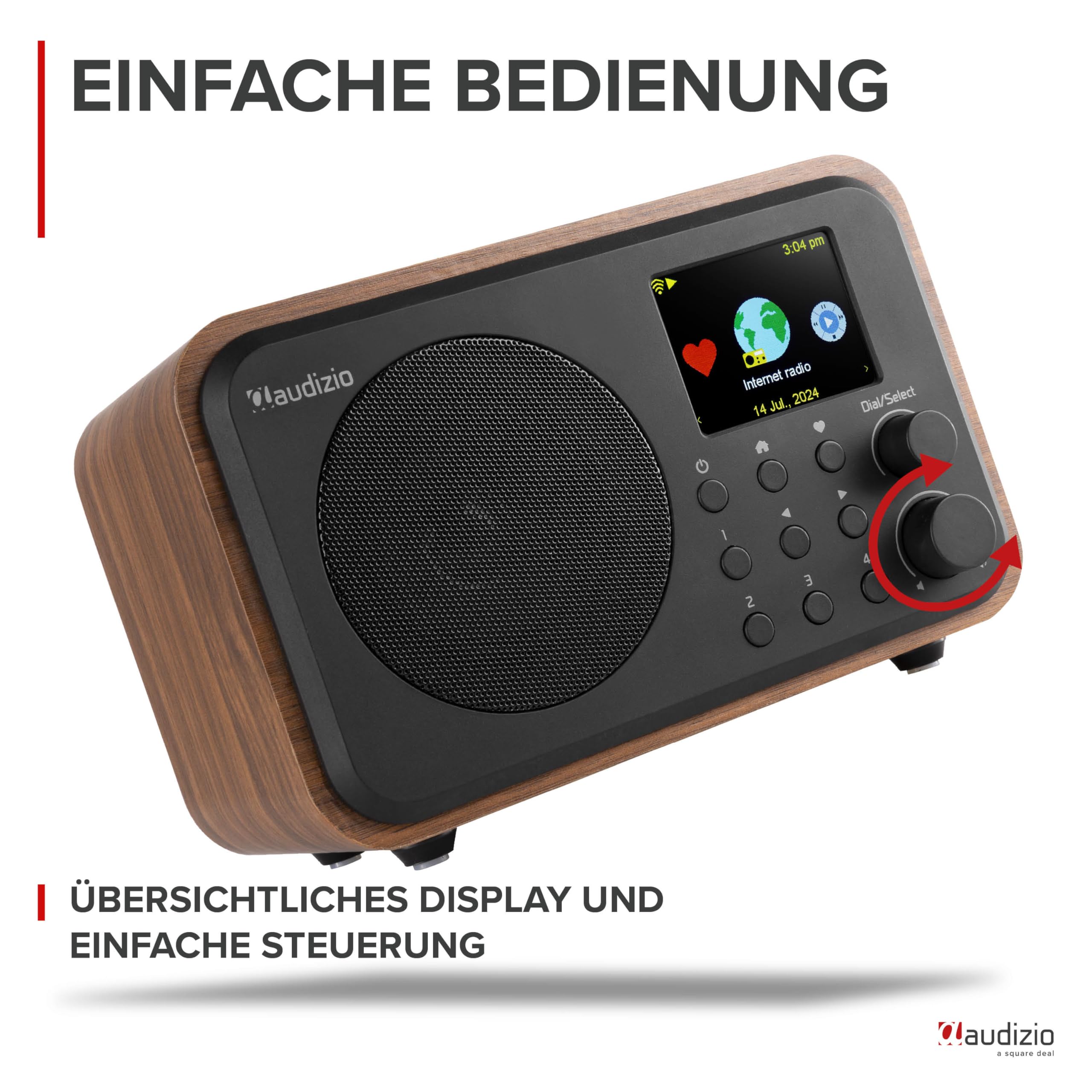 Audizio Vicenza Internetradio DAB Radio mit Bluetooth 5.1 mit Fernbedienung, WLAN, 10 Std. Akku, Line-Out, Küchenradio, FM/UKW, USB-C Ladekabel - DAB Plus Radio in Braun