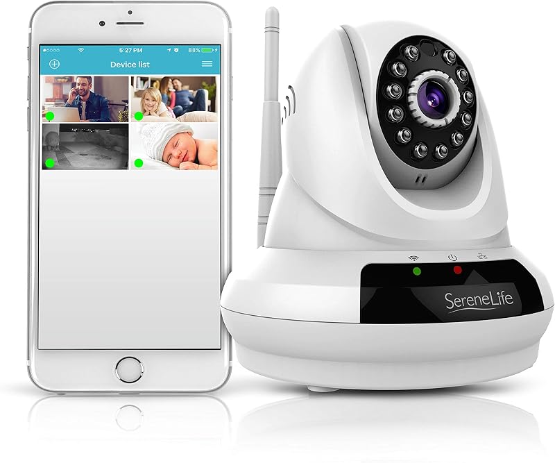 Cámara de seguridad IP inalámbrica para el hogar - Cámara en la nube Wifi HD 720p de alta definición para video de vigilancia en interiores con visión nocturna - Control remoto PTZ Pan Tilt desde móvil o PC Mac - SereneLife IPCAMHD62
