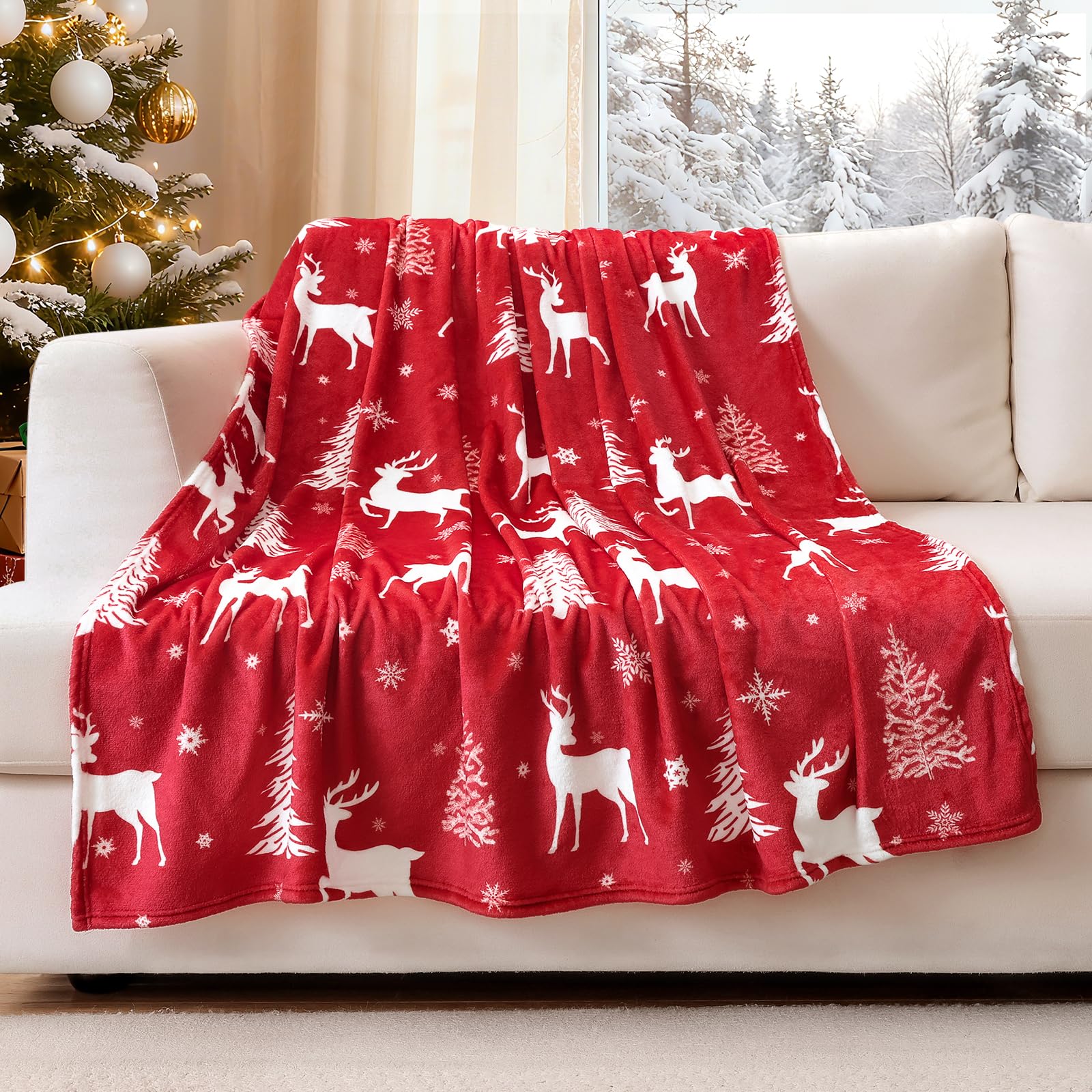 Manta de Peluche Navideña JOTOM 130x150cm, sobrecama texturizada de alta densidad para salón