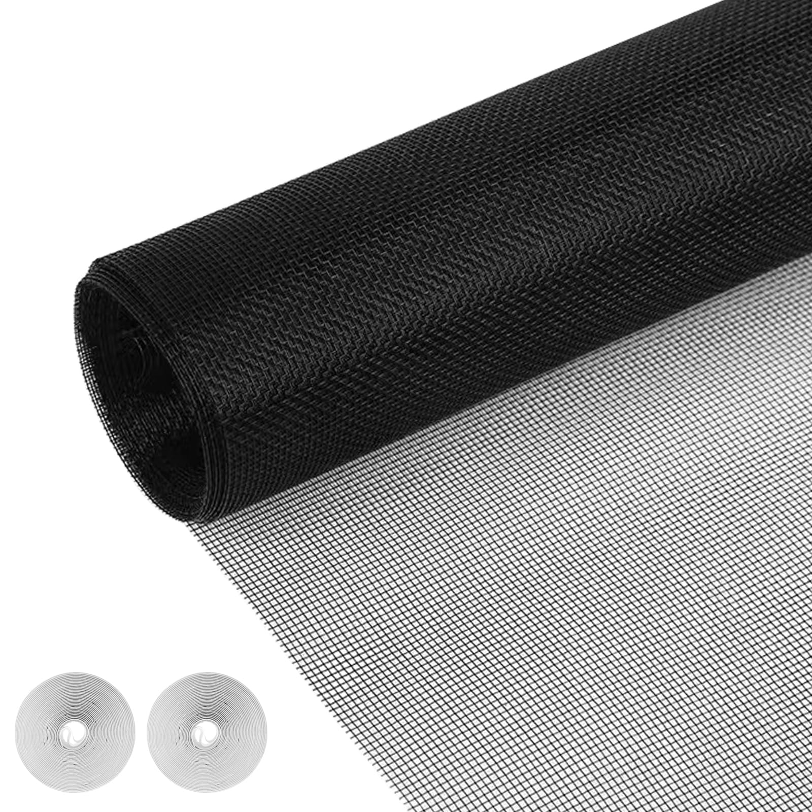 Fly Screens for Windows 120cm x 250cm with 7.5m Velcro Universal Fiberglass Window Screen Insect Mesh High Density Door and Window Fly Screens for Keep Bugs/Flys/Mosquitoes Outut (Black)