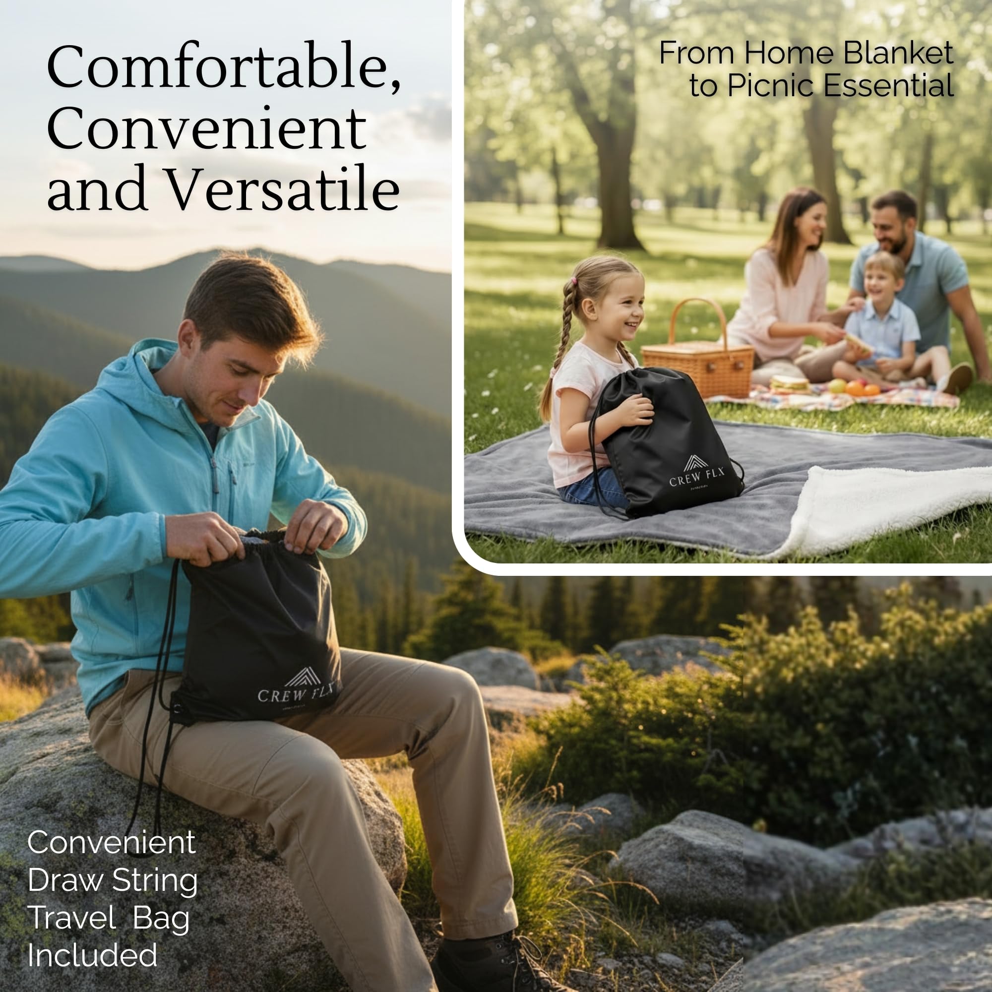 CREW FLX Waterproof Blanket for Bed Intimacy (80"x 60" Queen Size) Reversible Fleece | Sherpa, Love Blanket, Water Proof TPU Stain Proof Couch Furniture Mattress Winter Large Dog Bed Cover - Gray: Gray Sherpa Fleece 80 x 60 inch