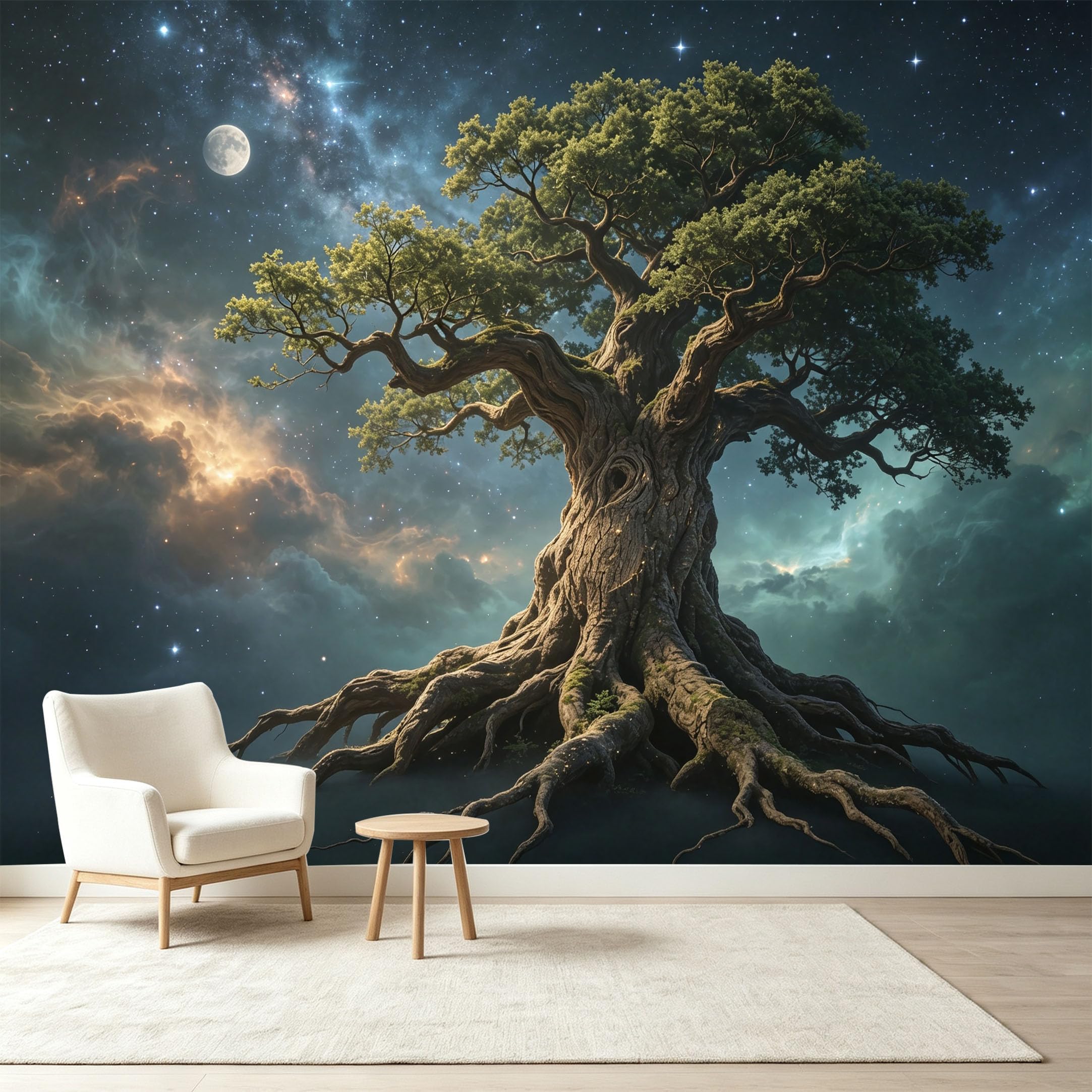Custom Size Wall Murals Cosmic Ancient Tree Nebula Energy Giant Tree Self-Adhesive Wall Fabric Removable Wallpaper Wall Decor for Living Room Bedroom Bathroom