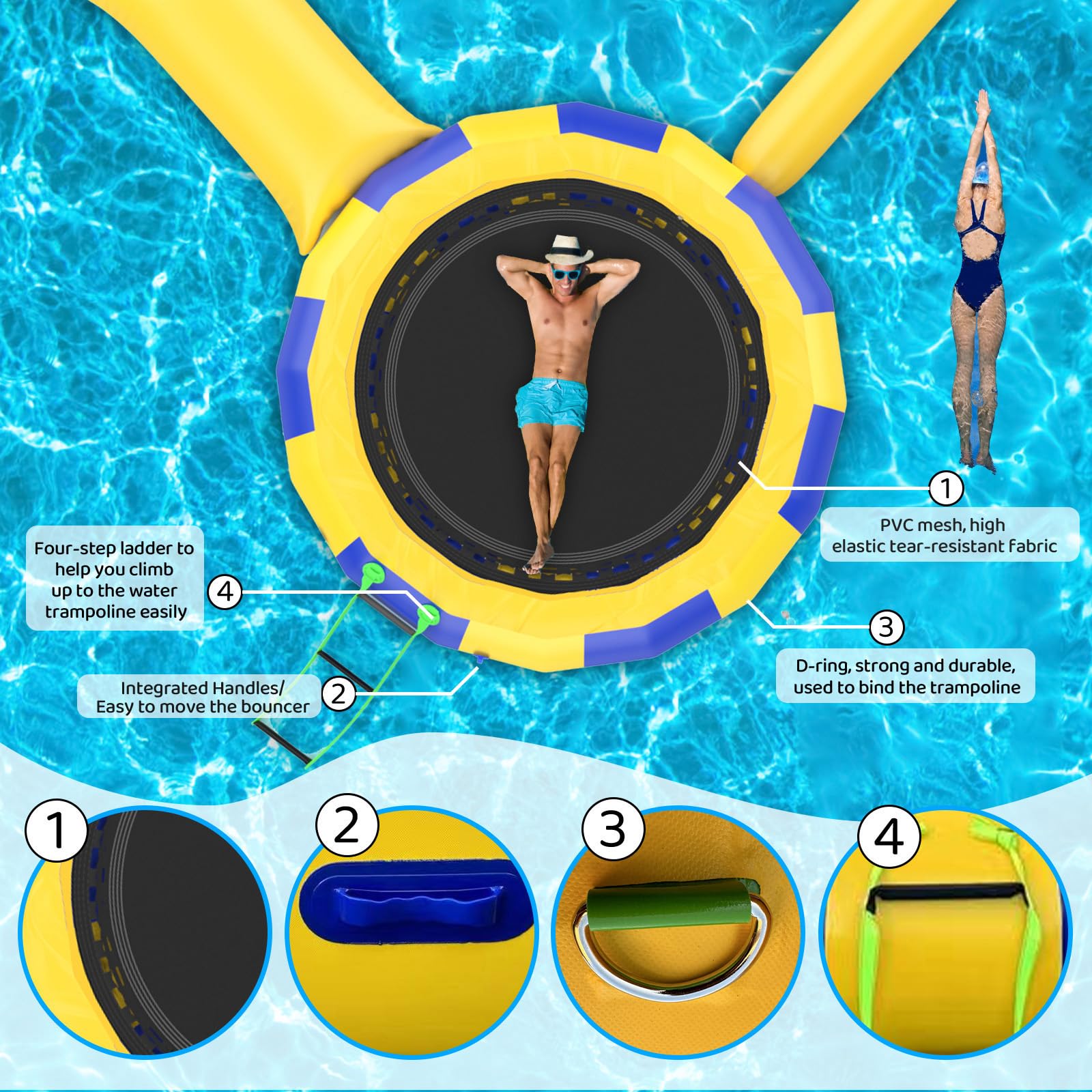 Water Trampoline for Lake?Water Trampoline Park?Tube, Jumping Pillow and Bag - Portable Bounce Swim Platform ?Bouncing Platform for Park Games - Available in 10Ft, 13Ft, 16Ft (Green, 5M/16FT)