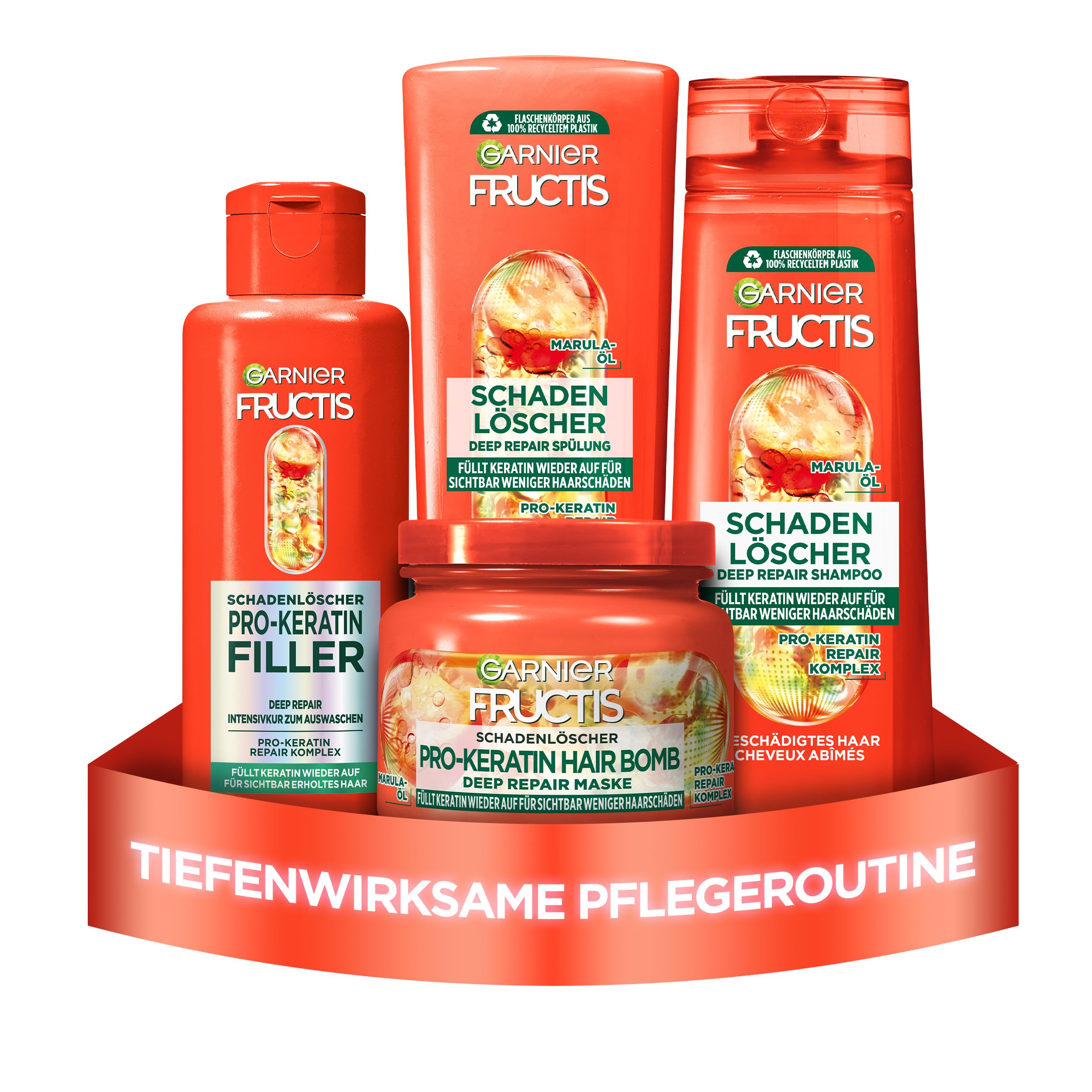 Fructis Damage Extinguisher Hair Care Kit for Damaged Hair with Pro-Keratin and Marula Oil, Shampoo (250 ml), Conditioner (200 ml), Hair Treatment (200 ml), Mask (320 ml), 4 Pieces