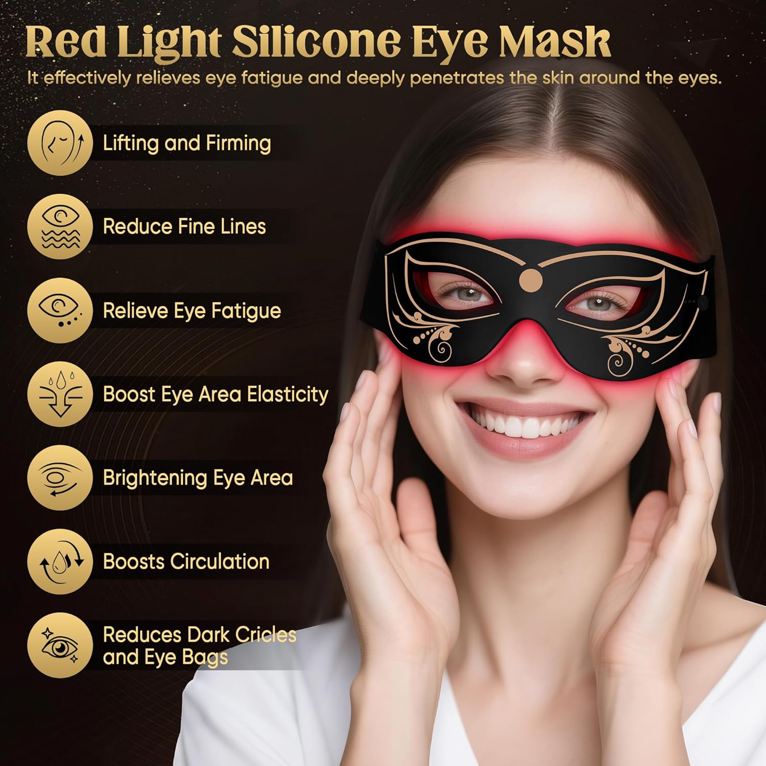 Red Light Therapy for Eyes, Red Light Eye Therapy with NIR, 3 Modes with Timing Function, Red Light Eye Mask for Reducing Dark Circles and Puffiness, Smoothing Fine Lines(Black & 3 modes)