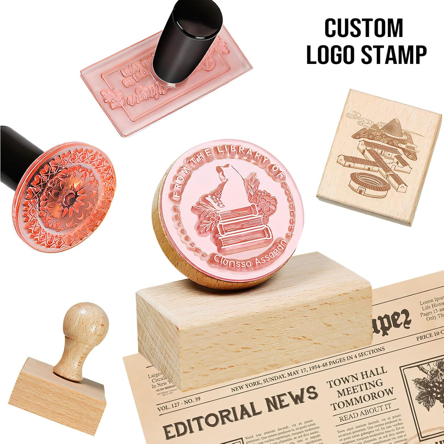 Custom Logo Rubber Stamp with Handle Personalized Address