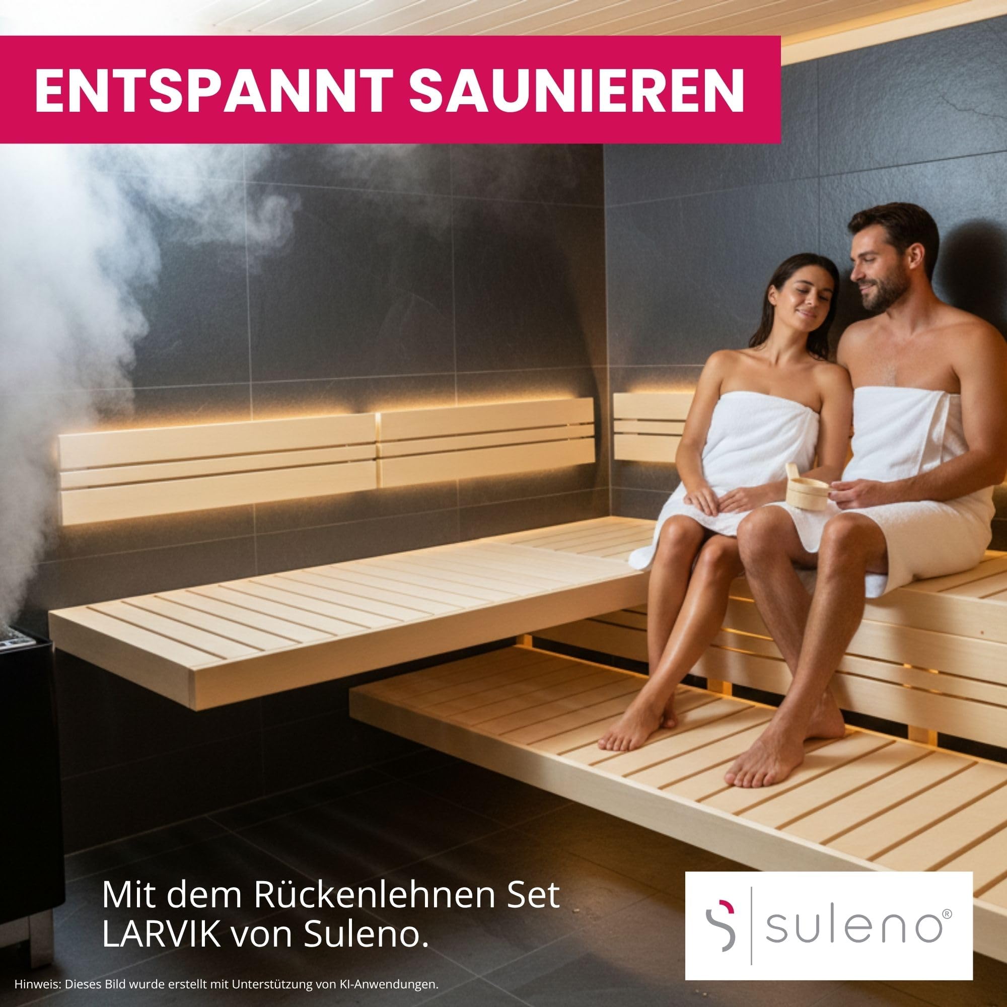 SULENO Sauna Rückenlehnen Set LARVIK, Naturbelassenes Hemlock-Holz, 85 x