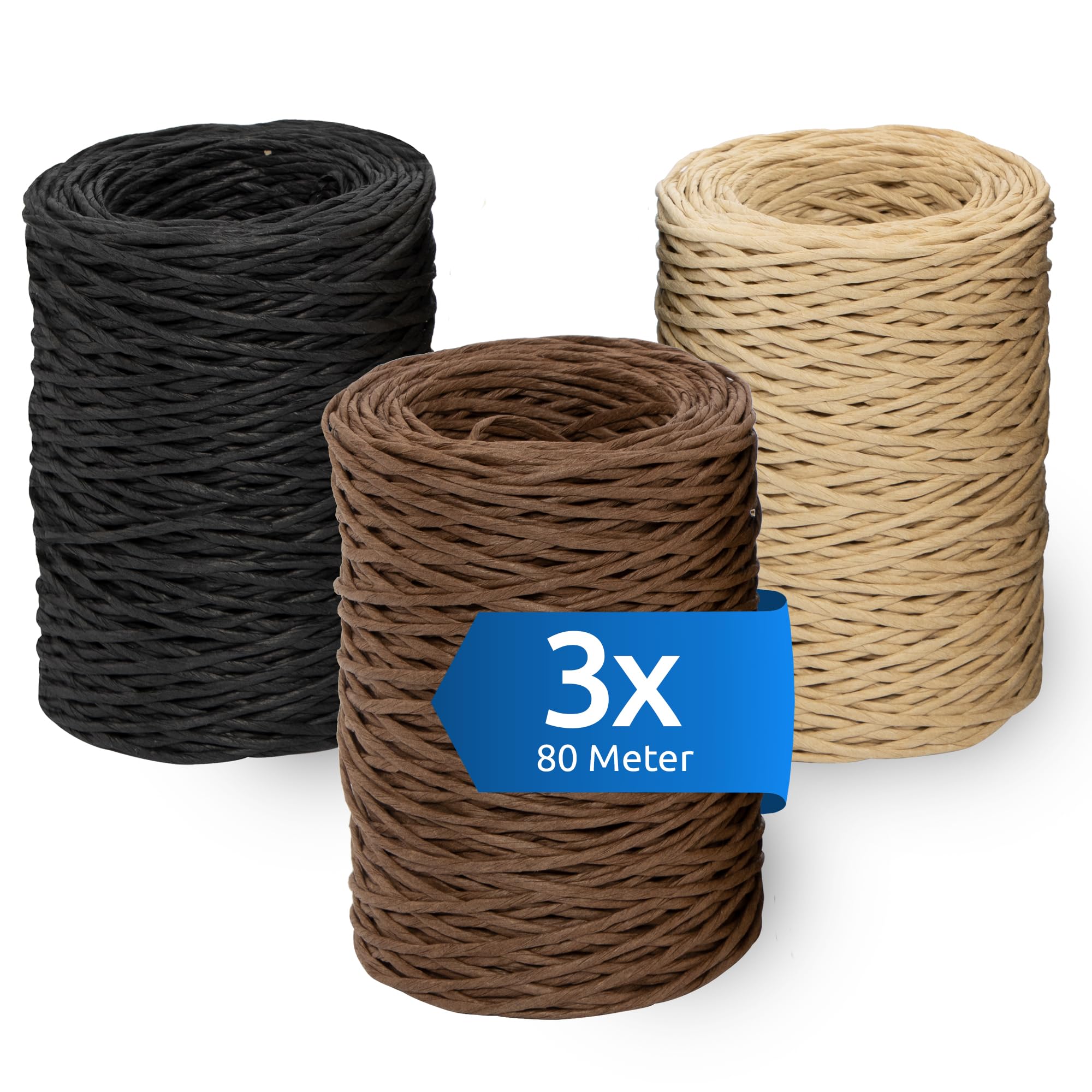 ECENCE 3 Rolls of 80m (262ft each) florist's binding wire for wreath making, paper-covered craft wire, decorative thread for gift wrapping and flower arrangements, black, dark brown, beige