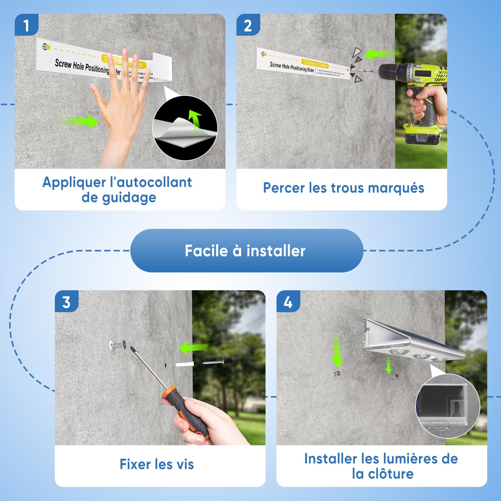 YiLaie Applique Solaire Extérieur IP67 Étanche, 3000K/6500K/4500K, Lot De 4