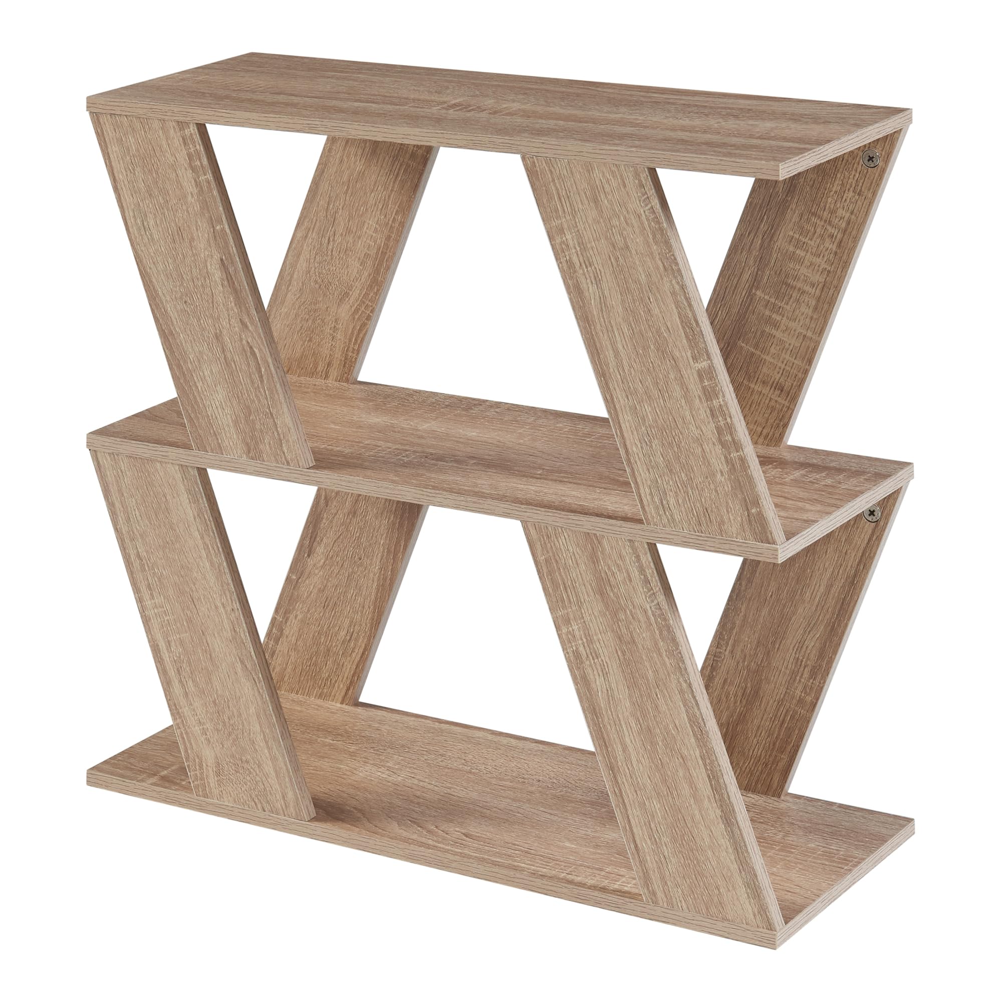 [en.casa] Versátil Mesa Auxiliar con Amplio Tablero y 2 Estantes Mesita de Noche Mesa de Sofá Original Diseño con Lamas Inclinadas Aglomerado 60x22x57 cm - Efecto Roble