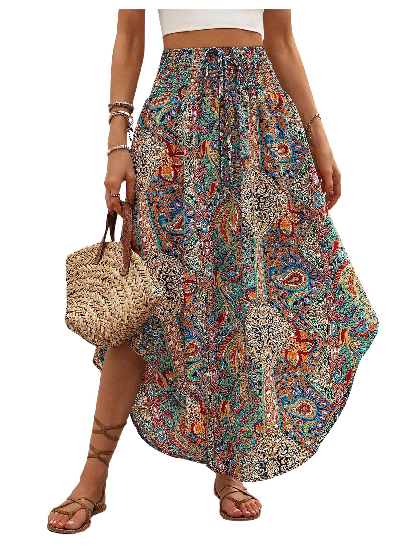 MakeMeChic Women's Boho Paisley Print Skirt