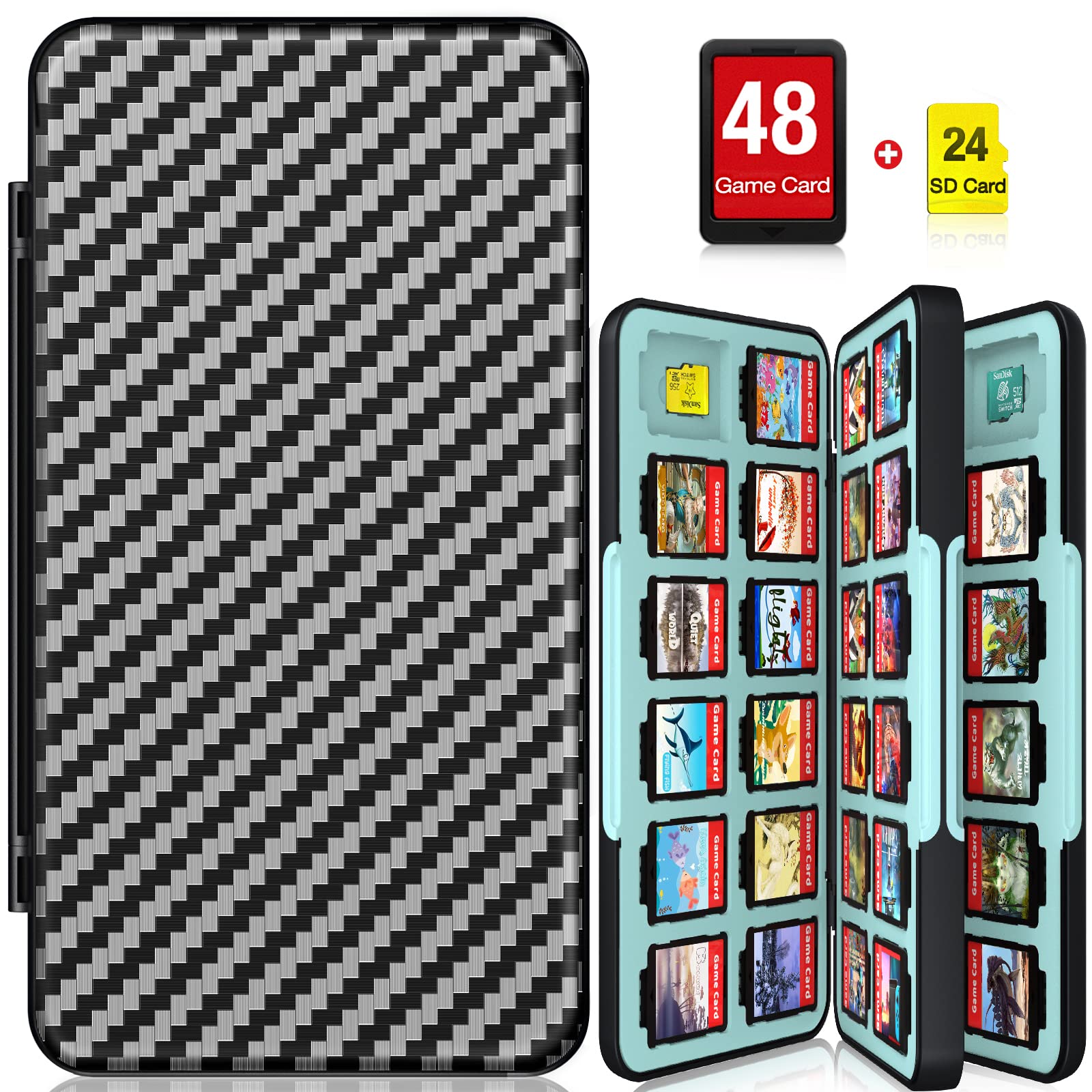 Amazon Com Cykoarmor Switch Game Case For Nintendo Switch Switch Oled Switch Game Holder With 48 Games Card Slot 24 Micro Sd Cartridge Slots Storage Accessories Hard Shell Portable Cartridge Box Blue Black Video