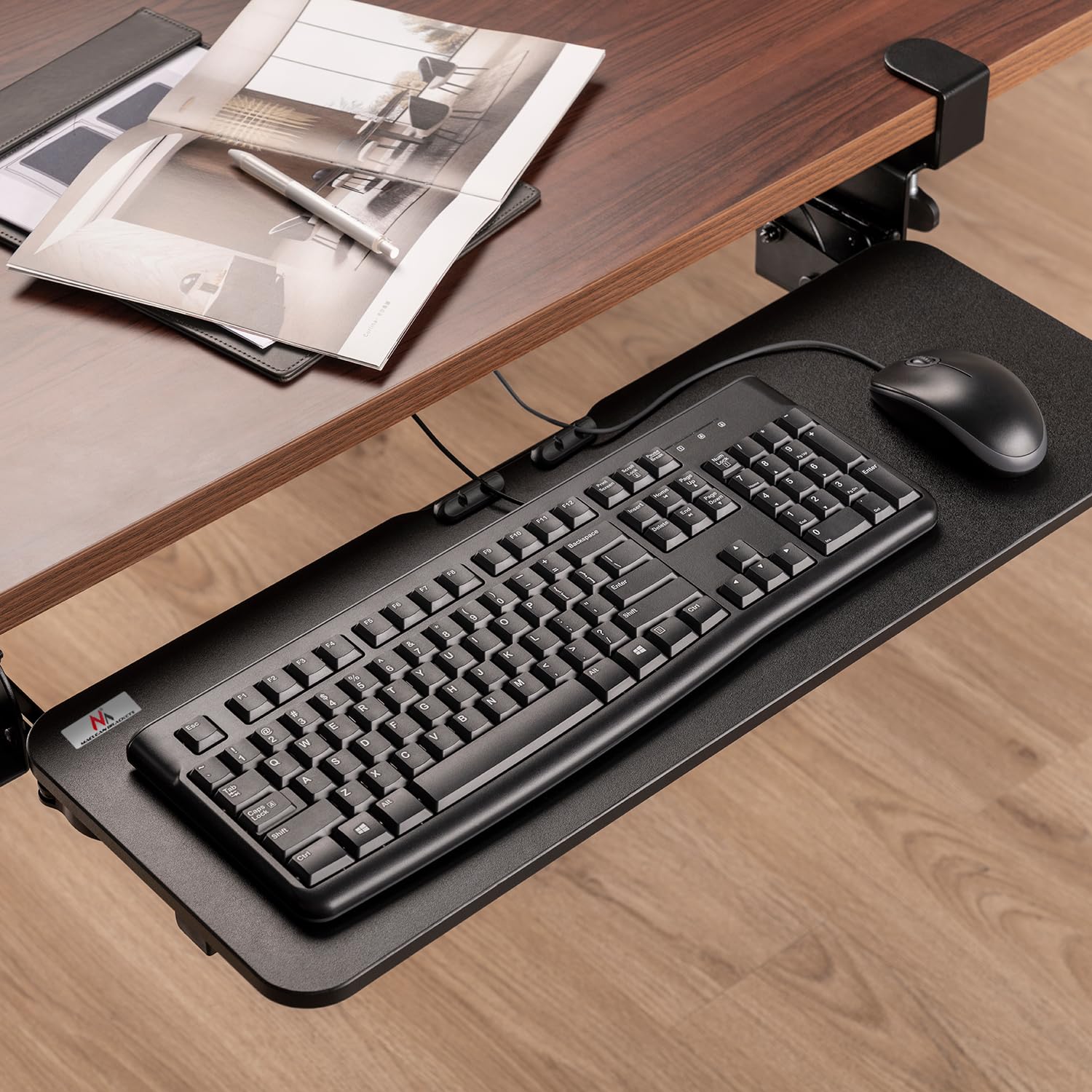 Maclean MC-462 Verstellbare Tastaturschublade 67x24cm für Untertisch-Montage mit C-Klemmhalterung Computer-Tastaturständer Maximale Belastung: 5 kg, Höhenverstellung