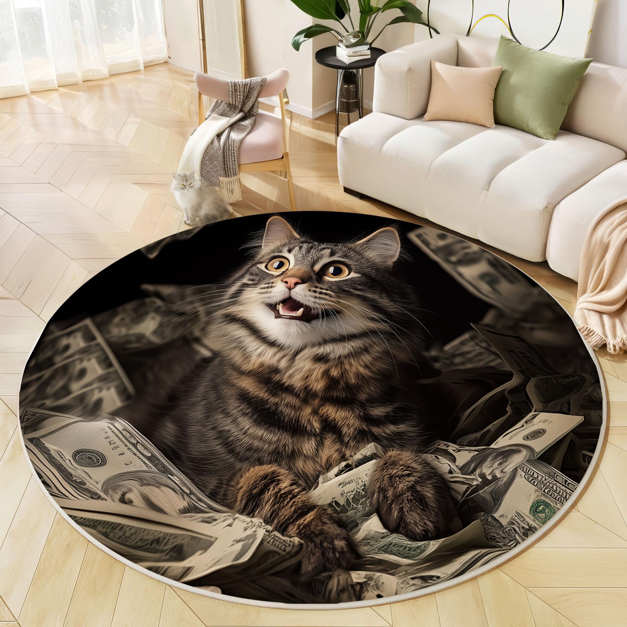 Billet de banque vintage tapis de chambre rond marron 80 cm