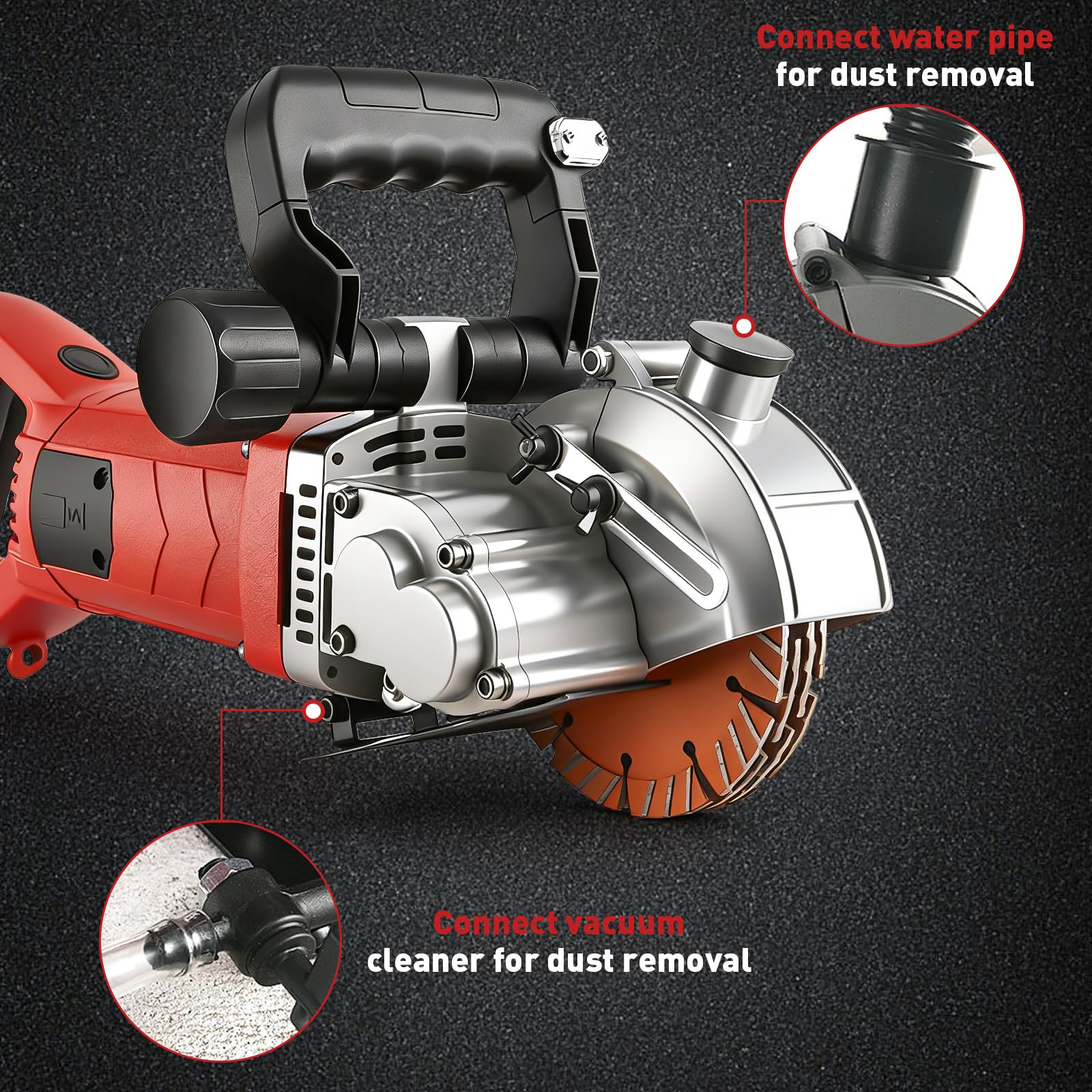 Rozadora Pared 4800W Profundidad 42mm Máquina de Ranurado para Hormigón y Ladrillo Incluye 5 Hojas de Ø125mm 6500 Rpm Bomba de Agua y Maletín Profesional