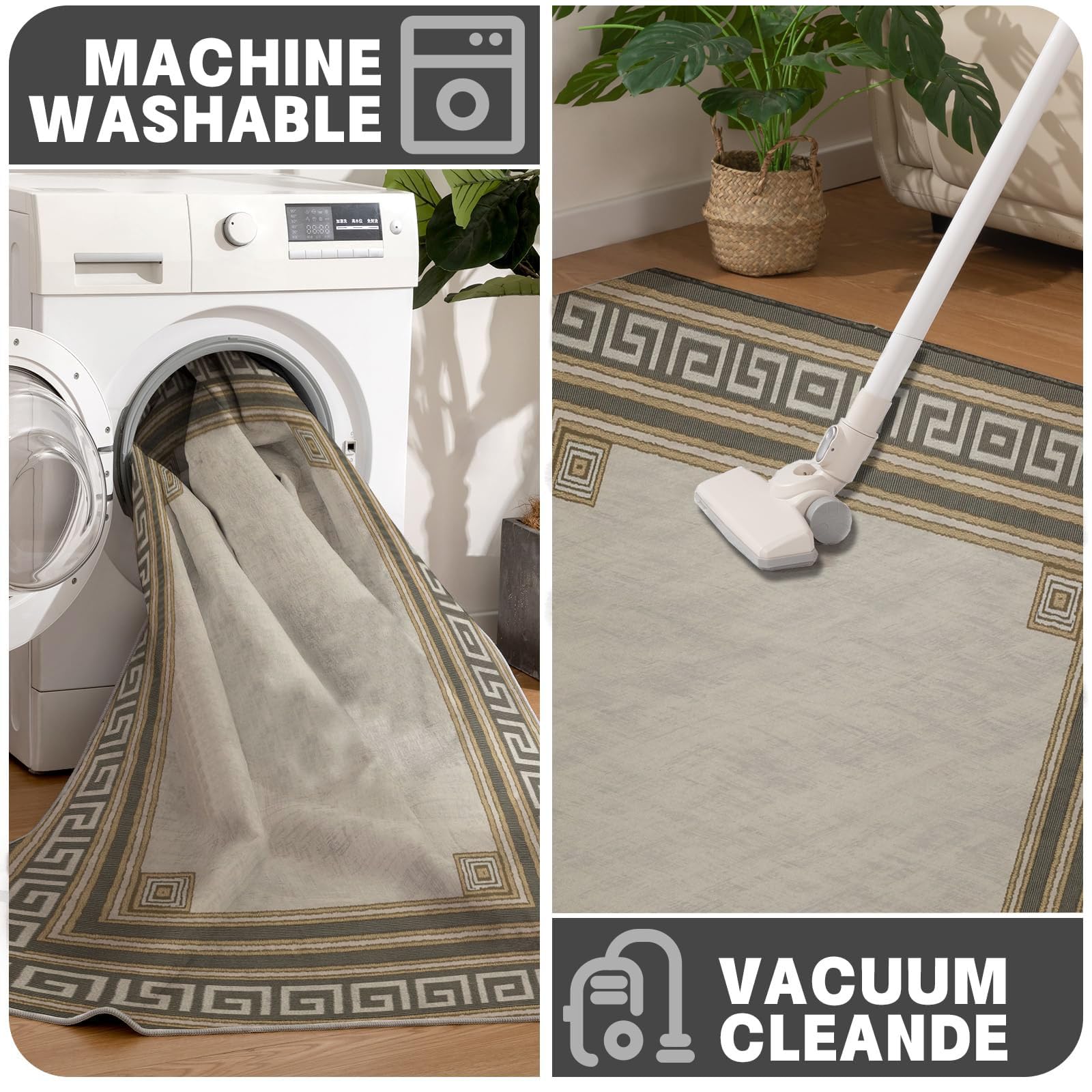paillasson Bohème Classique - Tapis Robuste Classique À Motifs 80x120cm - Anti-dérapant Intérieur-Extérieur, Gris Olive
