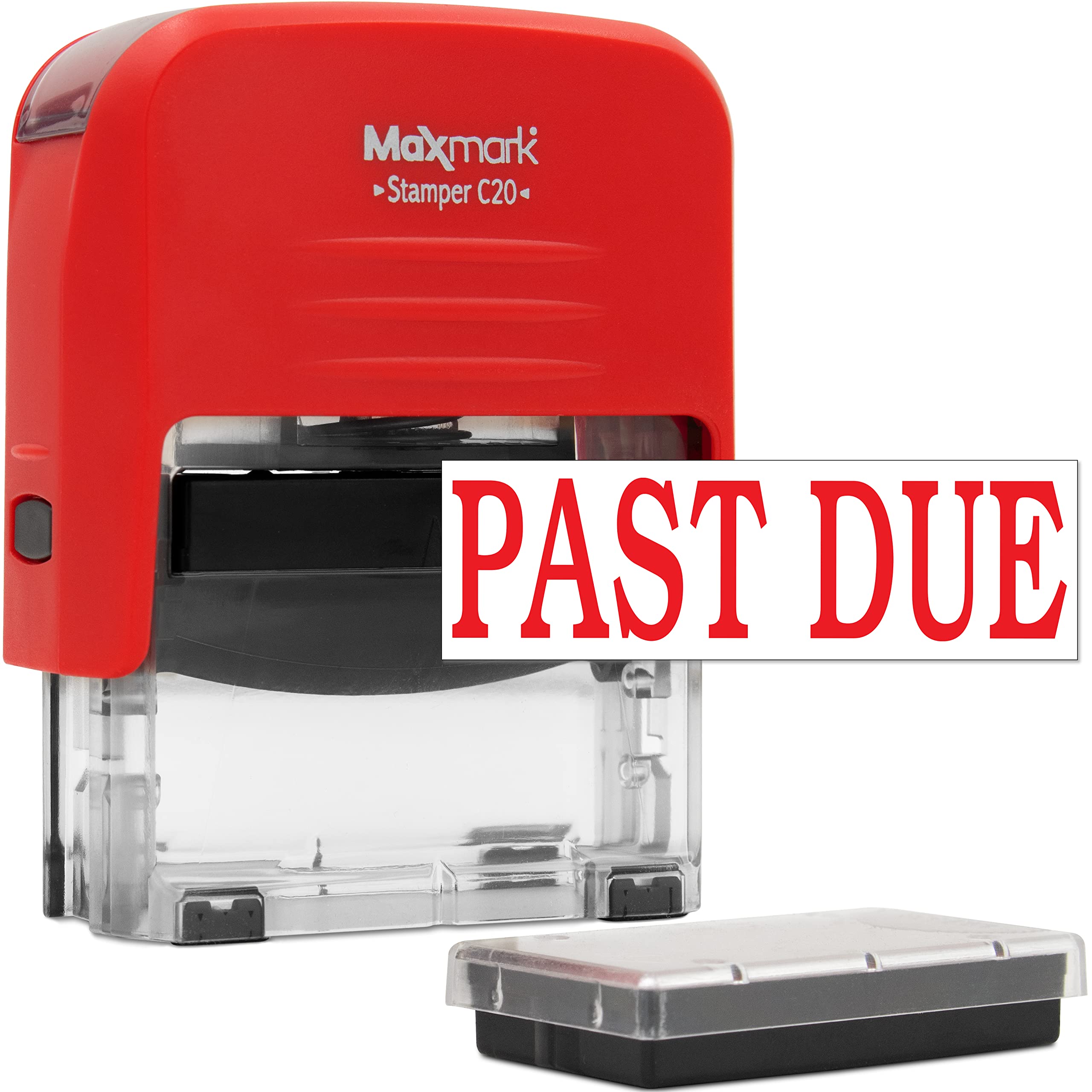 MaxMarkPast Due Self Inking Stamp, Printer 20 with 2 Pads - Red Ink