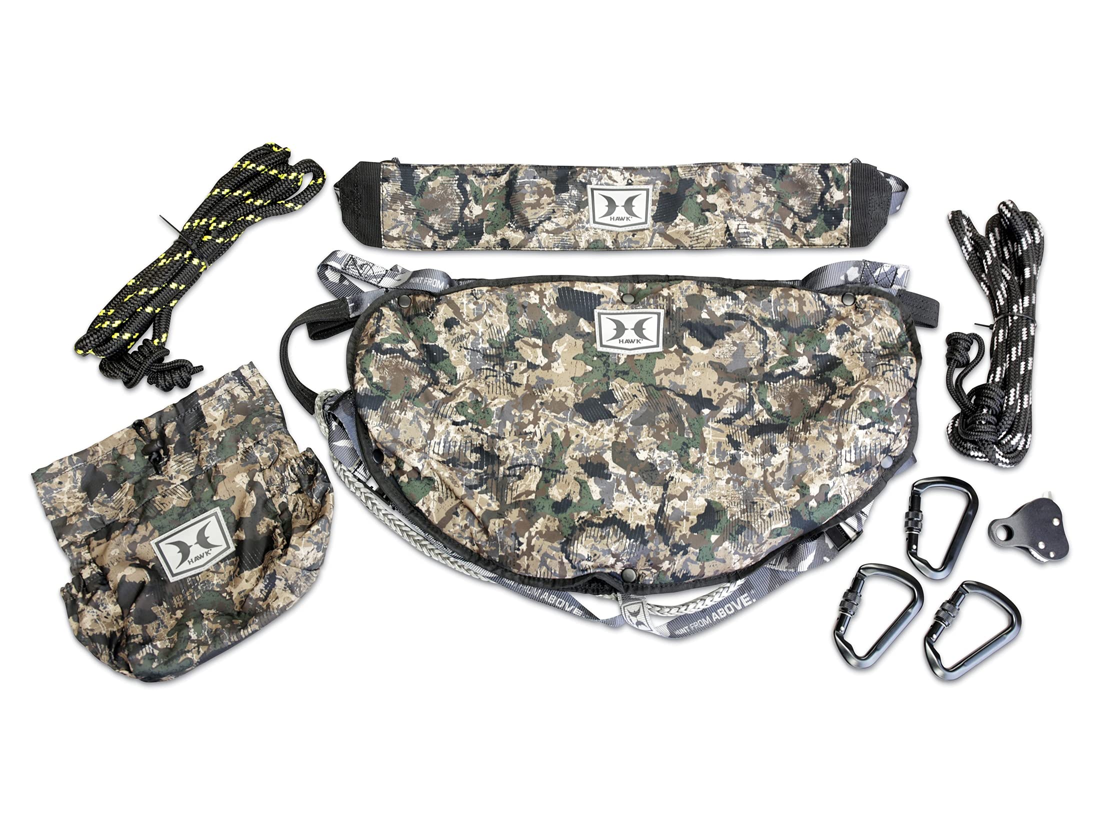 Helium Hammock Tree Saddle, Lightweight, Padded Removable Seat, Ultra Packable, Includes Climbing Grade Rope and attachments, camo, HWK-HHTS