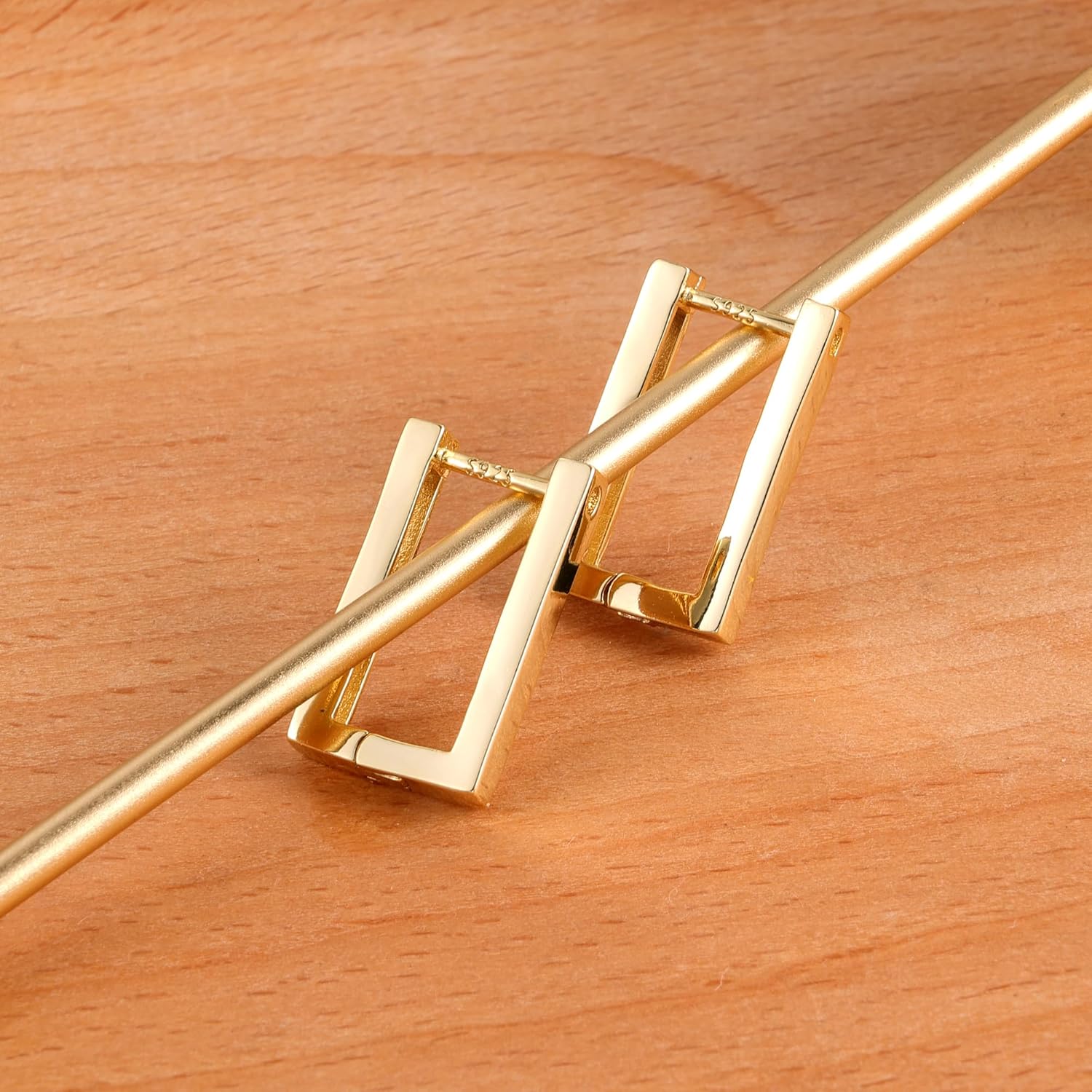 925 Sterling Silver Hoop Earrings for Women Trendy Small Square Hypoallergenic 14K Gold Plated Hoop Earrings Geometric Minimalist Rectangle Hoops Earrings - Image 4