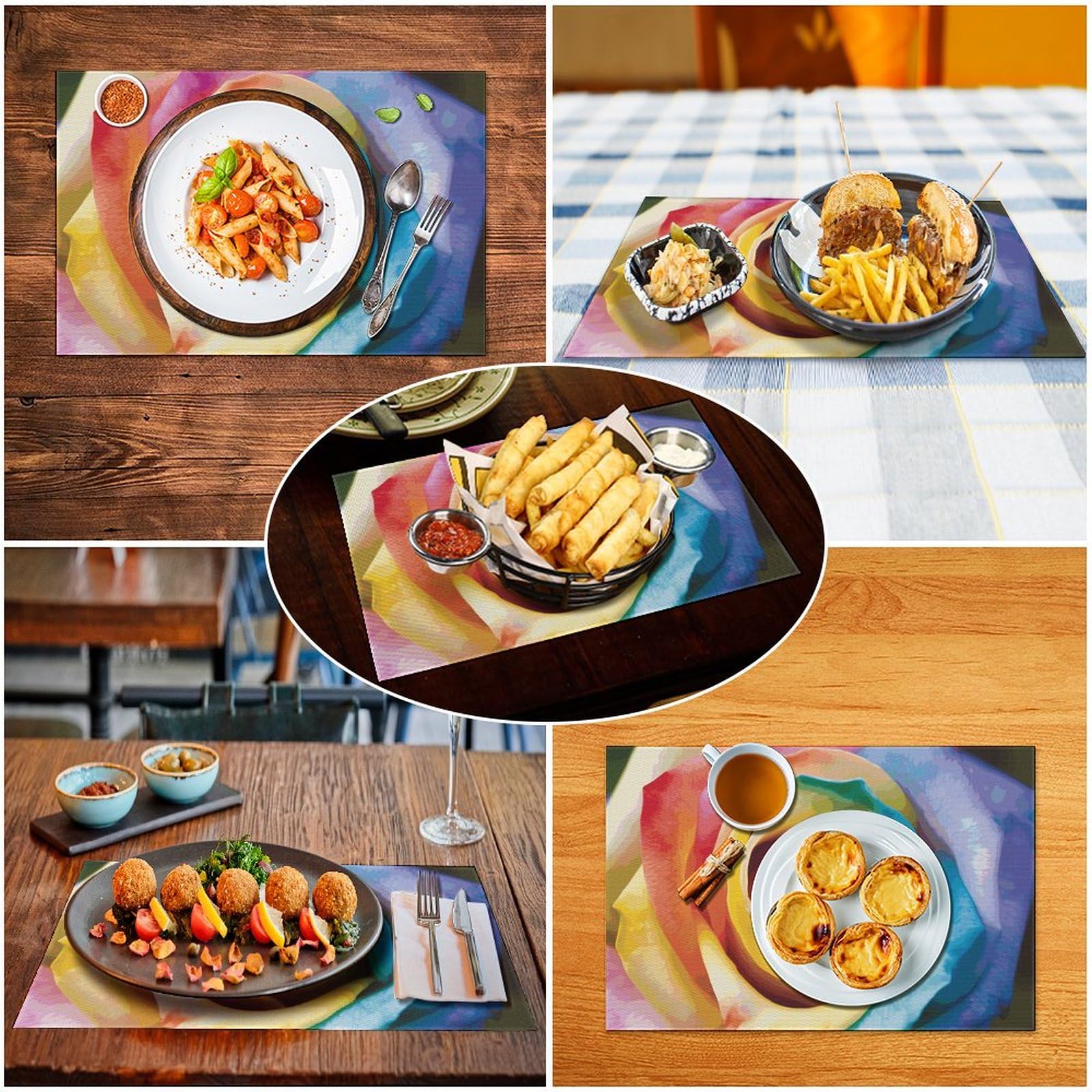 Set di 6 tovagliette all'americana in PVC, lavabili, resistenti al calore, antiscivolo, impermeabili, per interni ed esterni, tavolo da pranzo, cucina, vacanze, feste, 6 pezzi