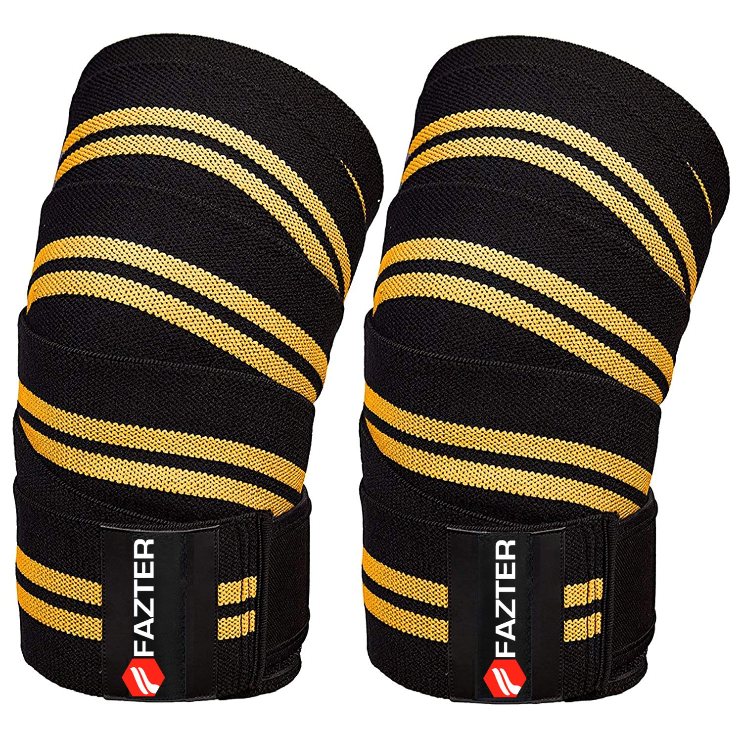 FAZTER Elastic Premium Adjustable 80" Long Knee Wraps for Men and women/Compression Support Suitable to Squats/Gym/Power Lifting/Heavy Workout Training/Cross Fit and All Sport Activities
