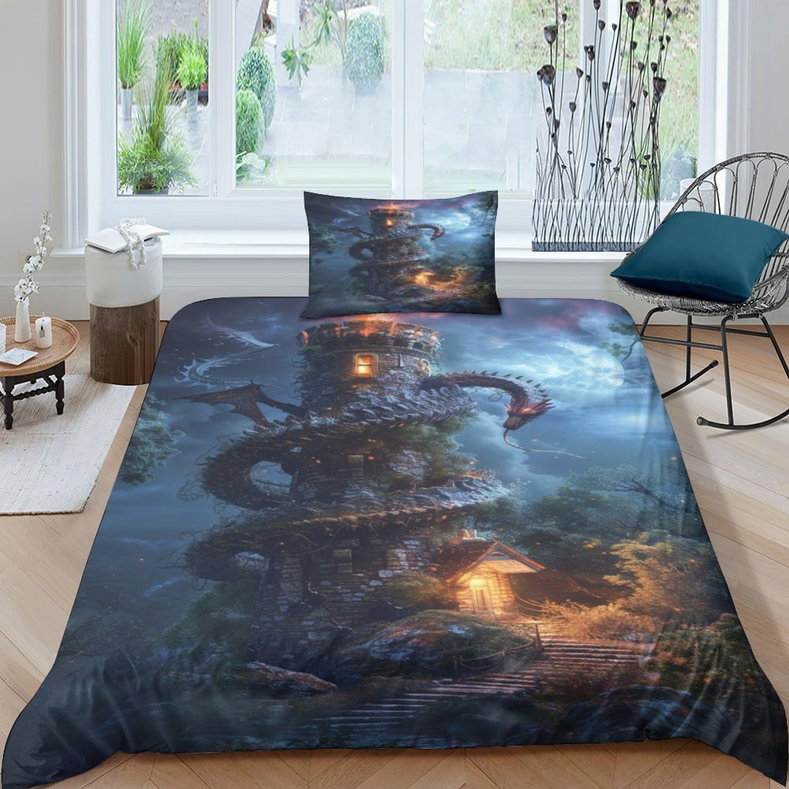 Housse de couette dragon élégante et douce avec finitions zippées