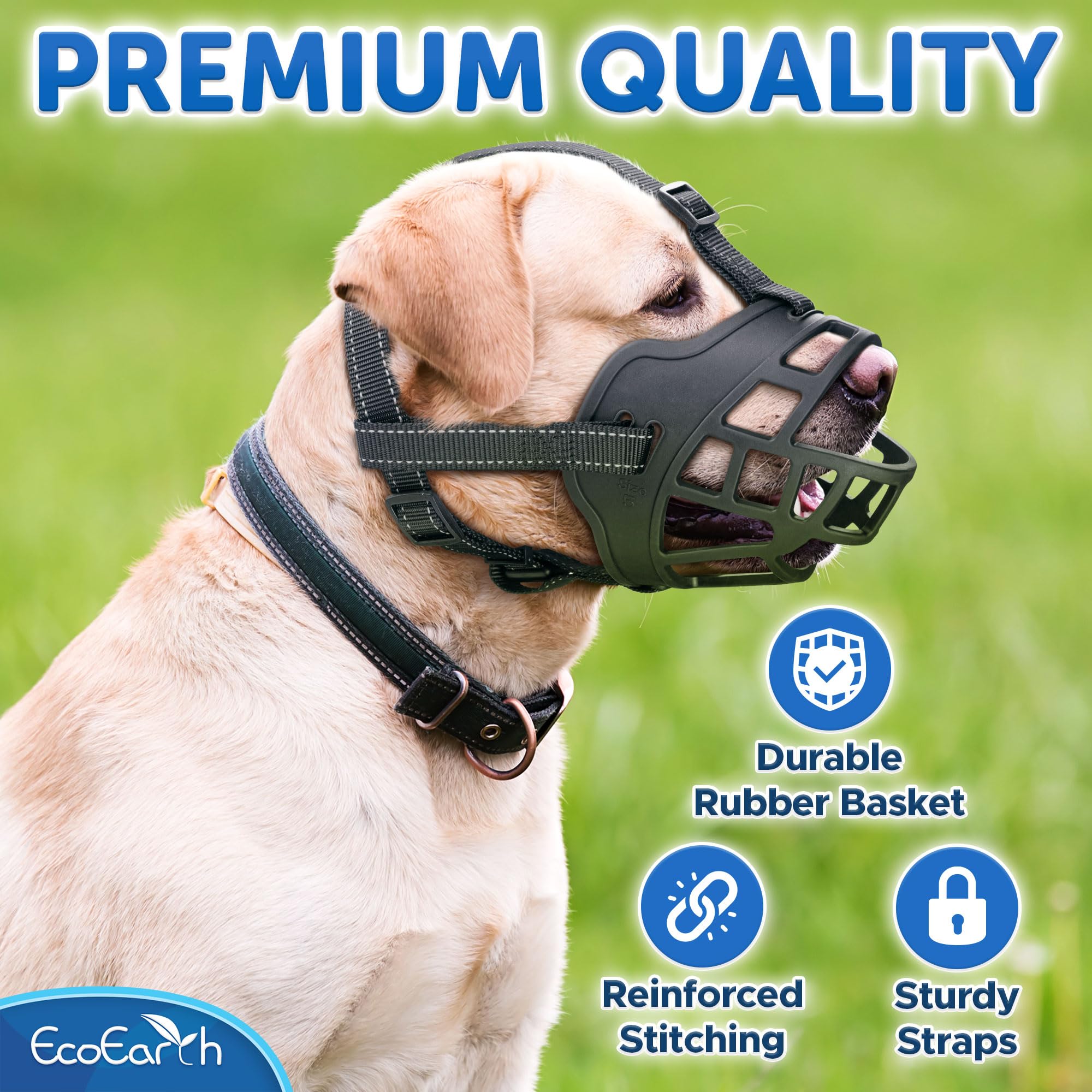 EcoEarth, Dog Muzzle, for Large Sized Dogs, Black, Soft Basket Muzzle with Adjustable Strap - Image 4