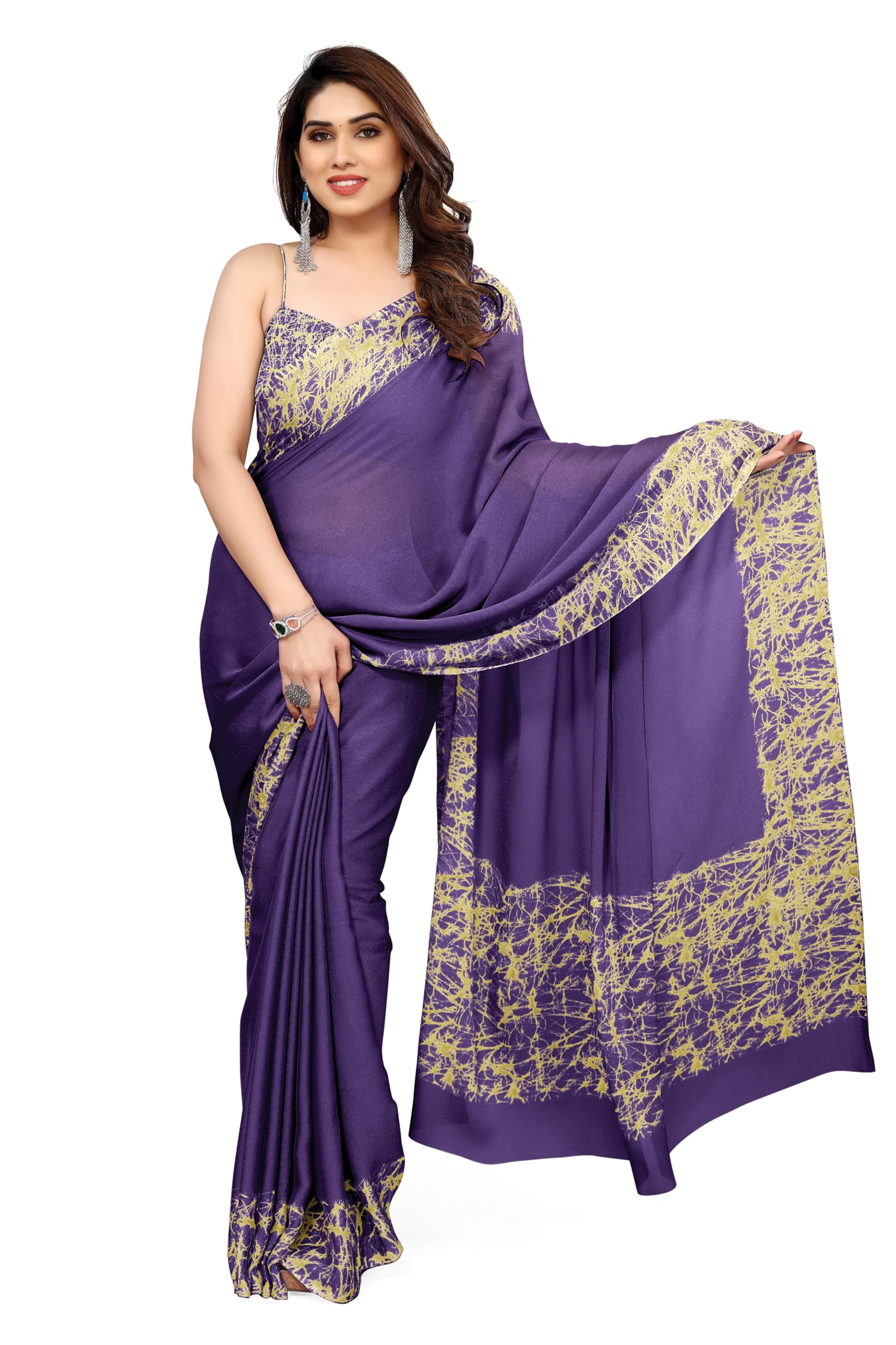 Women's Plain Weave Chiffon Abstrect Printed Saree with Blouse Piece-image-16