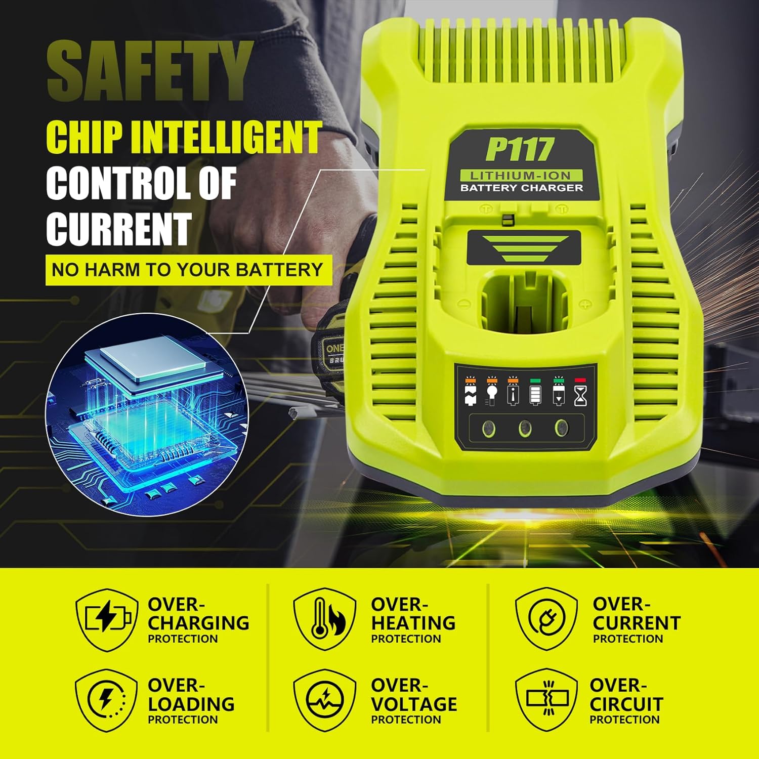 【Upgrade】 Charger Replacement for Ryobi 18V Charger P117 Compatible with Ryobi 12V-18V One  Lithium NiCad NiMh Battery P102 P108 P189 P197 P103 P105 P107 P190 P191 PBP002 12-18V Ryo Battery Charger