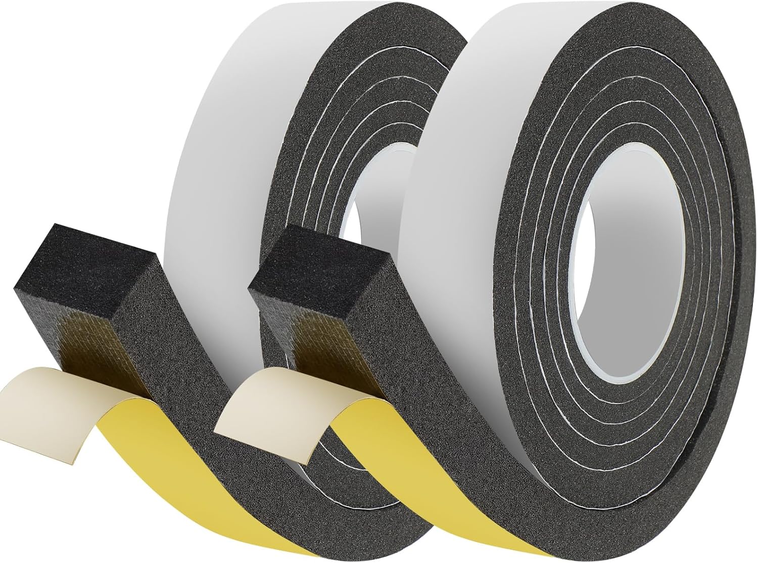 Pangda 2 Rolls 1-1/2 Inch W x 1-1/2 Inch H Expandable Foam Weatherstripping with Adhesive Expandable Foam Density Closed Cell Tape Seal for Uneven Gaps Doors Windows, Black