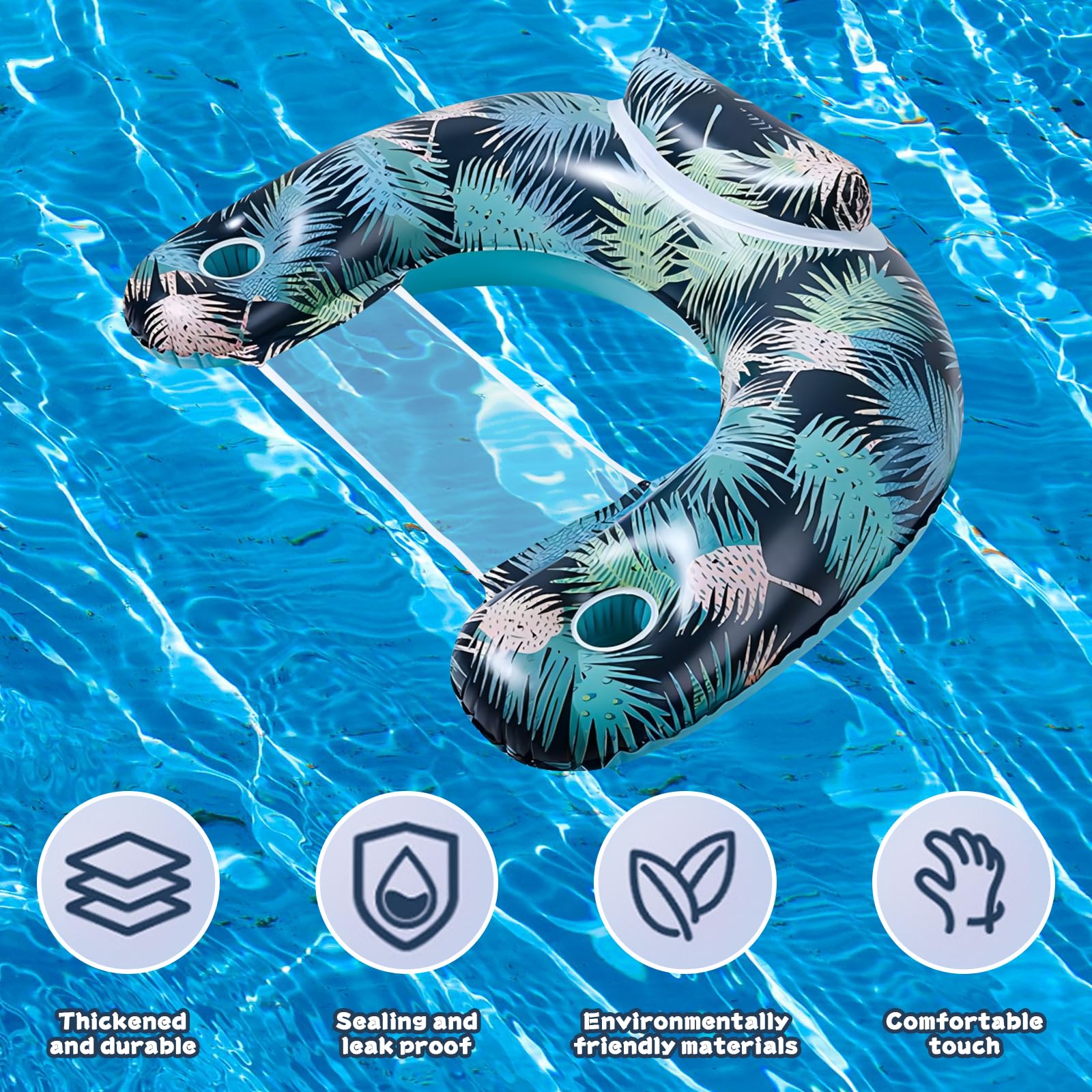 Valicaer Pool Float Water Hammock,Inflatable Pool Swimming Chair U Seat Pool Lounge Water Hammock Chair Air Mattress with Cup Holder Inflatable Rafts Saddle Drifter Floating Chair Portable for Adults - Image 4