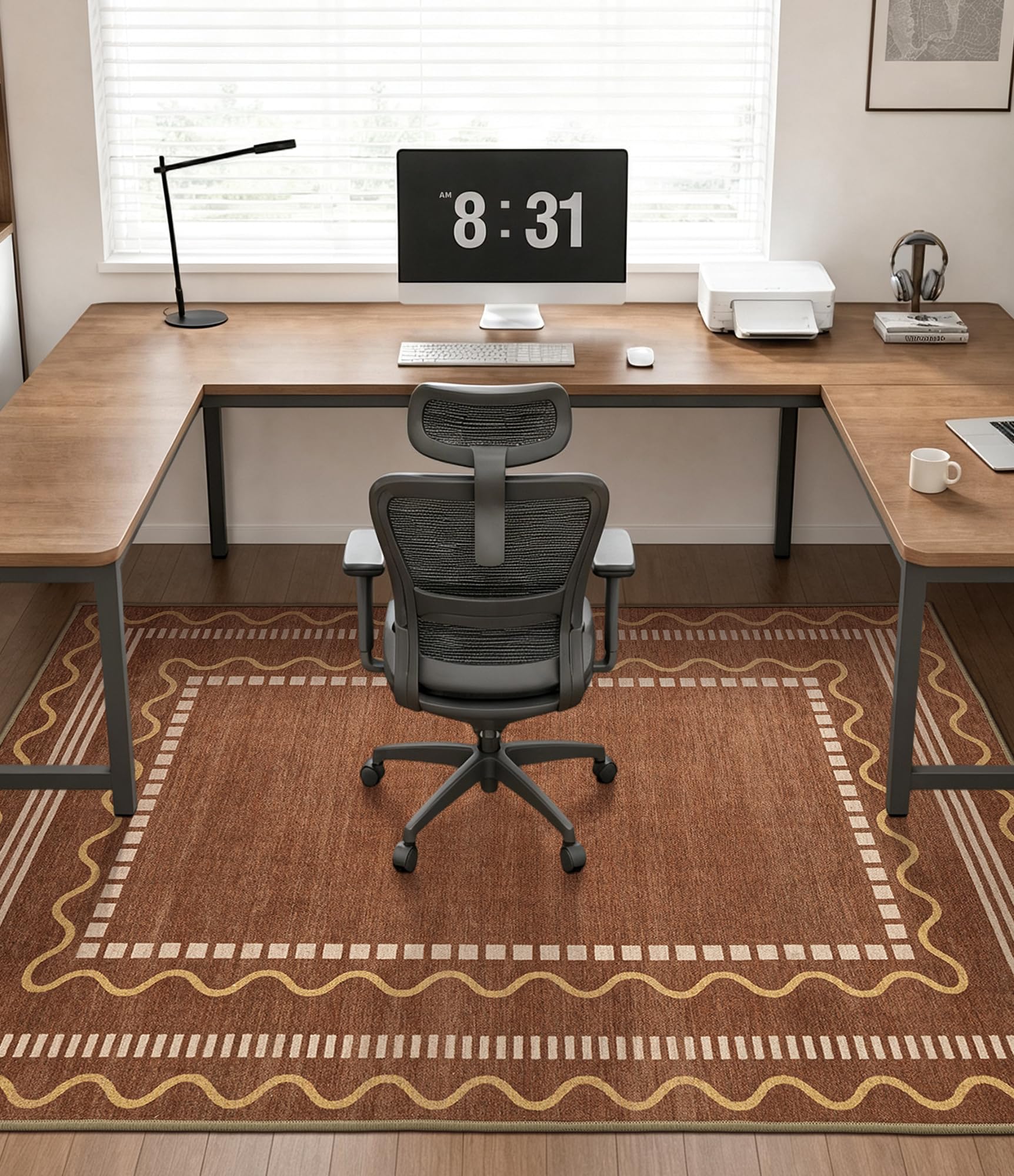 chakme Office Chair Mat for Hardwood Floor, 72"x48" (Brown Scalloped)