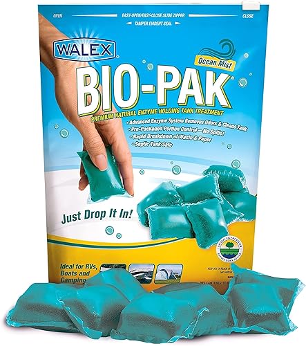 Walex Bio-Pak RV Black Holding Tank Desodorizador y digestor, fórmula enzimática natural, Ocean Mist paquete de 10