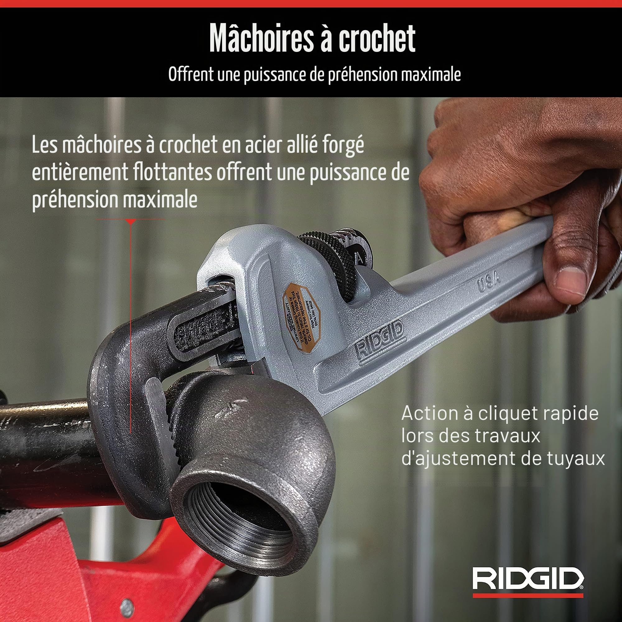 RIDGID 31095 Clé serre-tubes droite en aluminium modèle 814, clé de plomberie de 350 mm