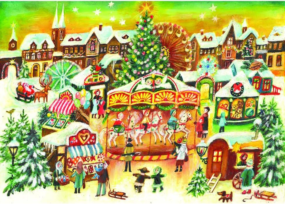 Alexander Taron Importer ADV790 Sellmer Advent-Large Christmas Market-14.5" H x 10.5" W x .1" D, Brown