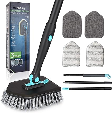 Scrub Brush with Lengthy Deal with, 3 in 1 Bathtub Scrubber Rotates As much as 180°(as Nicely as Locking 45° and 90°180°), 51”Bathe Cleansing Brush for Bathtub Bathe Rest room