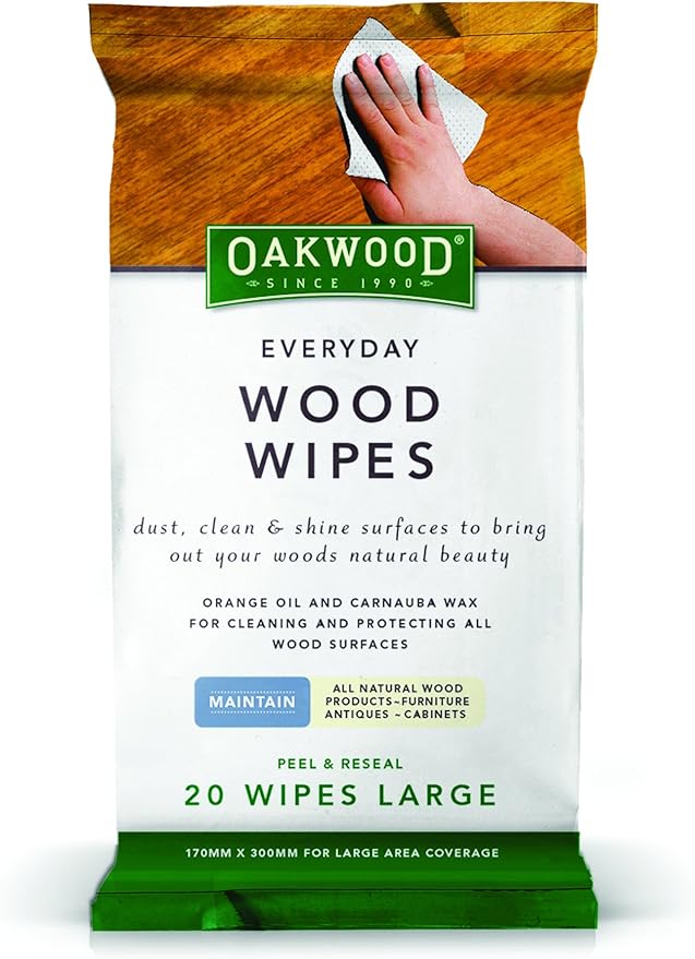 Oakwood Everyday Wood Care Furniture Wipes, Large, White, 20 Count