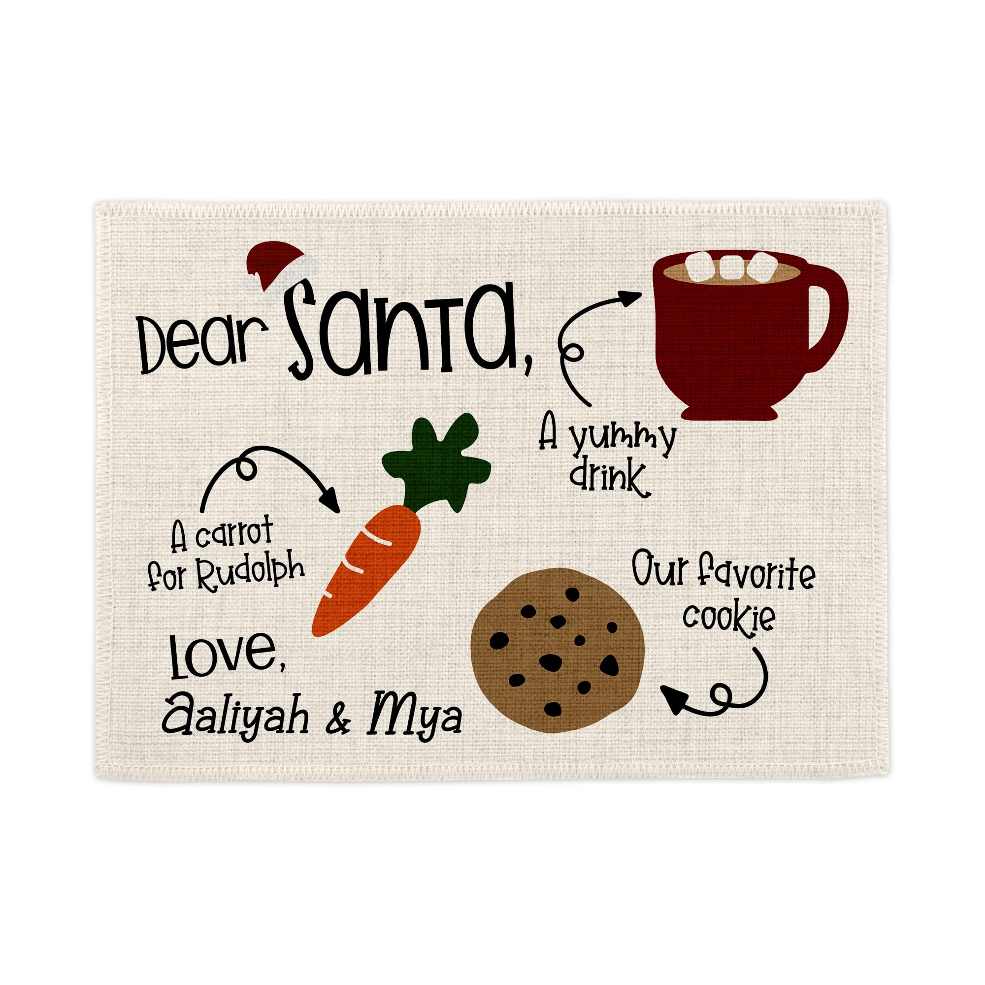 Print Maniacs Personalised Any Name CHRISTMAS EVE SANTA and RUDOLPH REINDEER TREAT XMAS PLATE BOARD CANVAS PLACE MAT 39cm x 29cm D1