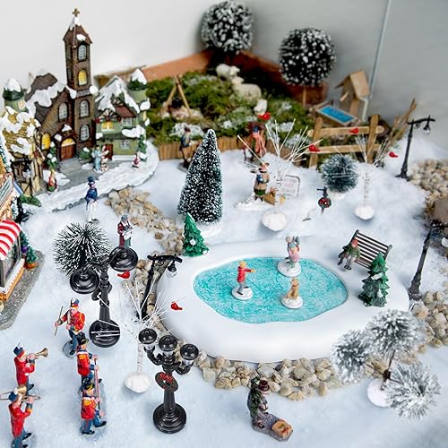 Miniatura 6 de 14 piezas de accesorios de Navidad, figura de pueblo, pinos en miniatura, nieve, árboles de Navidad artificiales, ramas desnudas, lámparas de calle