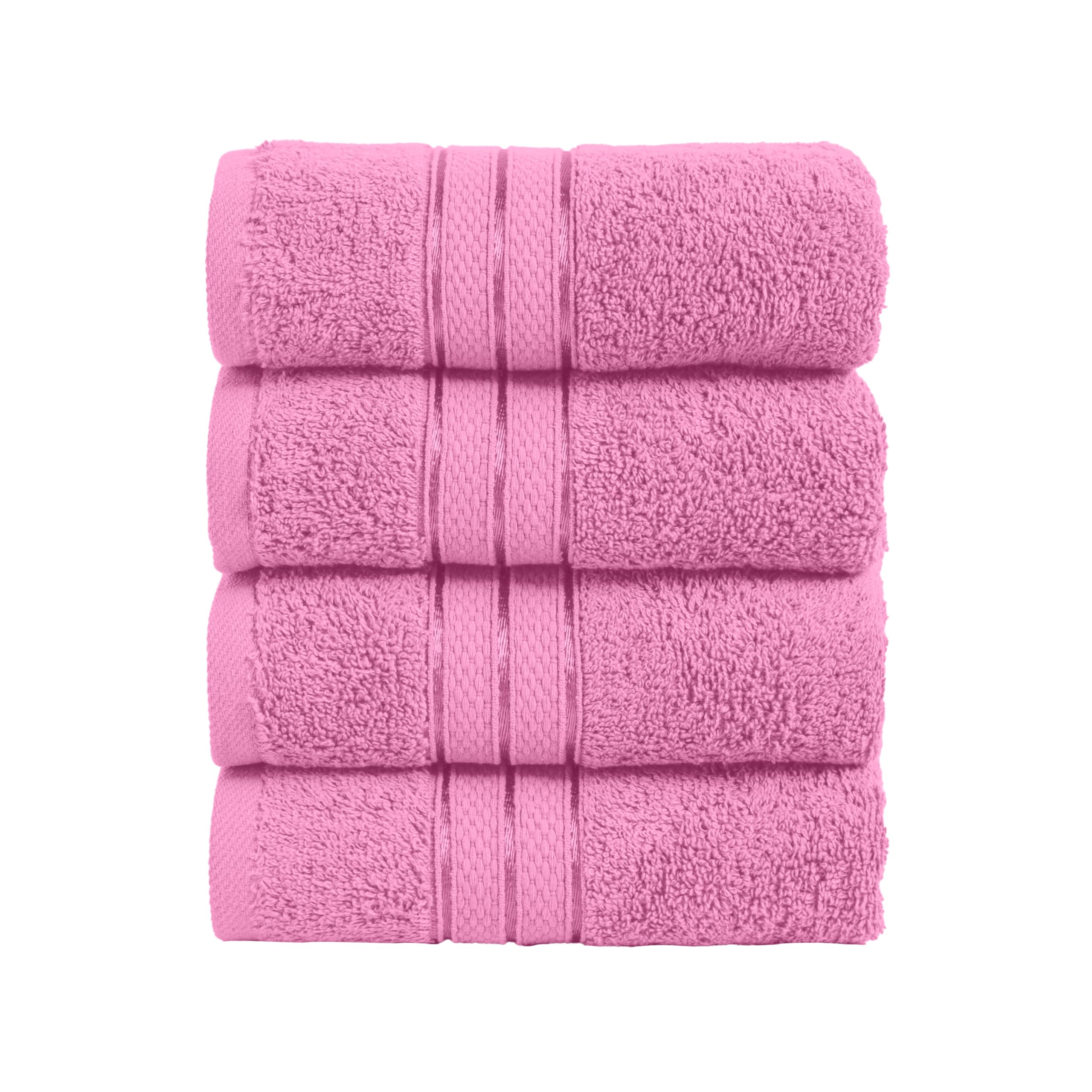 Elegant Comfort Three Line Popcorn Towel Set for Bathroom 16 x 28 inches, Premium Hotel Quality 4-Pack Hand Towels, 100% Turkish Cotton, Soft and Durable, Quick Dry and Highly Absorbent, Light Pink