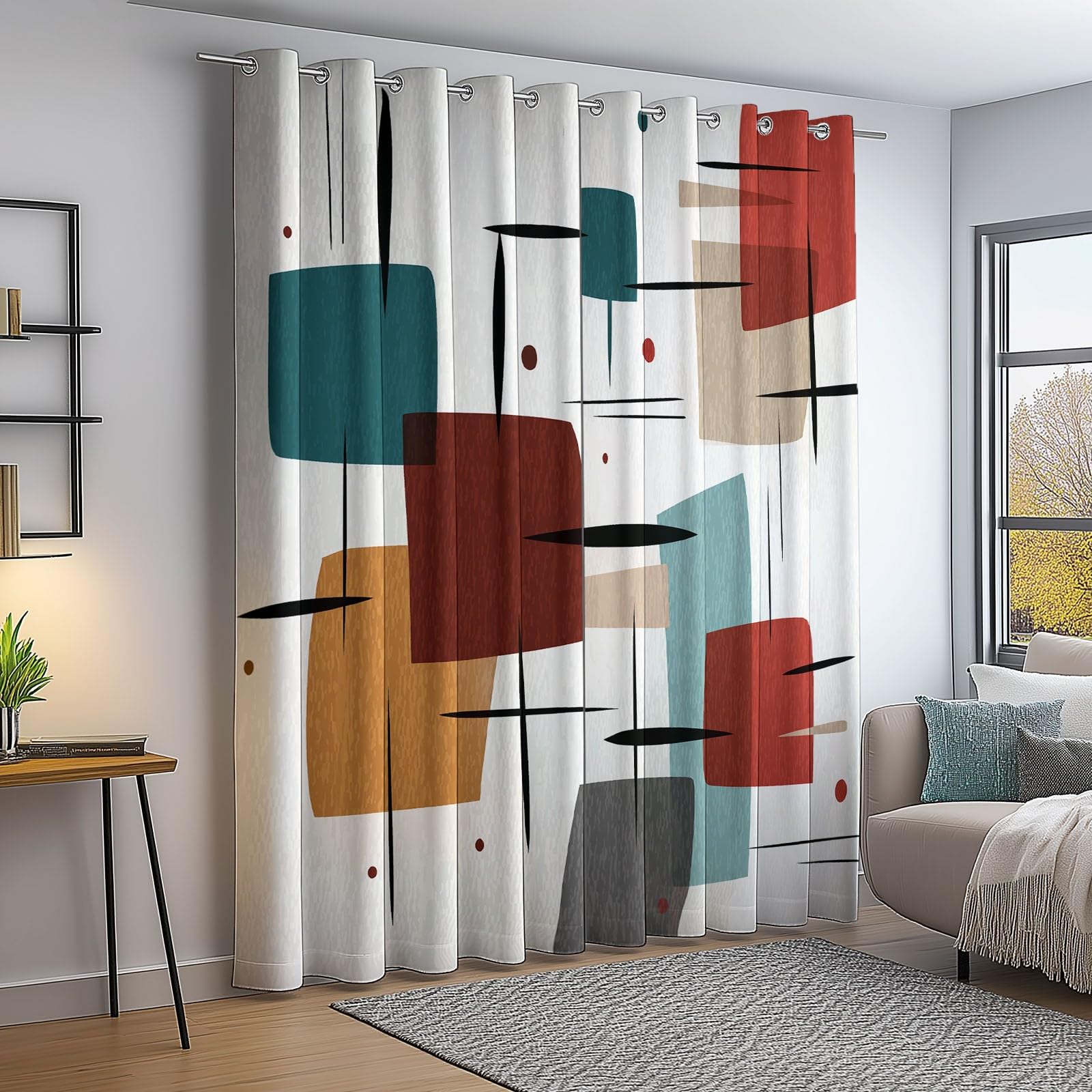 Rideau Occultant Thermiques Anti Froid, Abstrait Géométrique Moderne Carrés Coloré Rideaux à Oeillets Isolant Anti-Bruit pour Chambre et Salon Chambre Enfant, 140L X 250H cm (2 Panneaux)