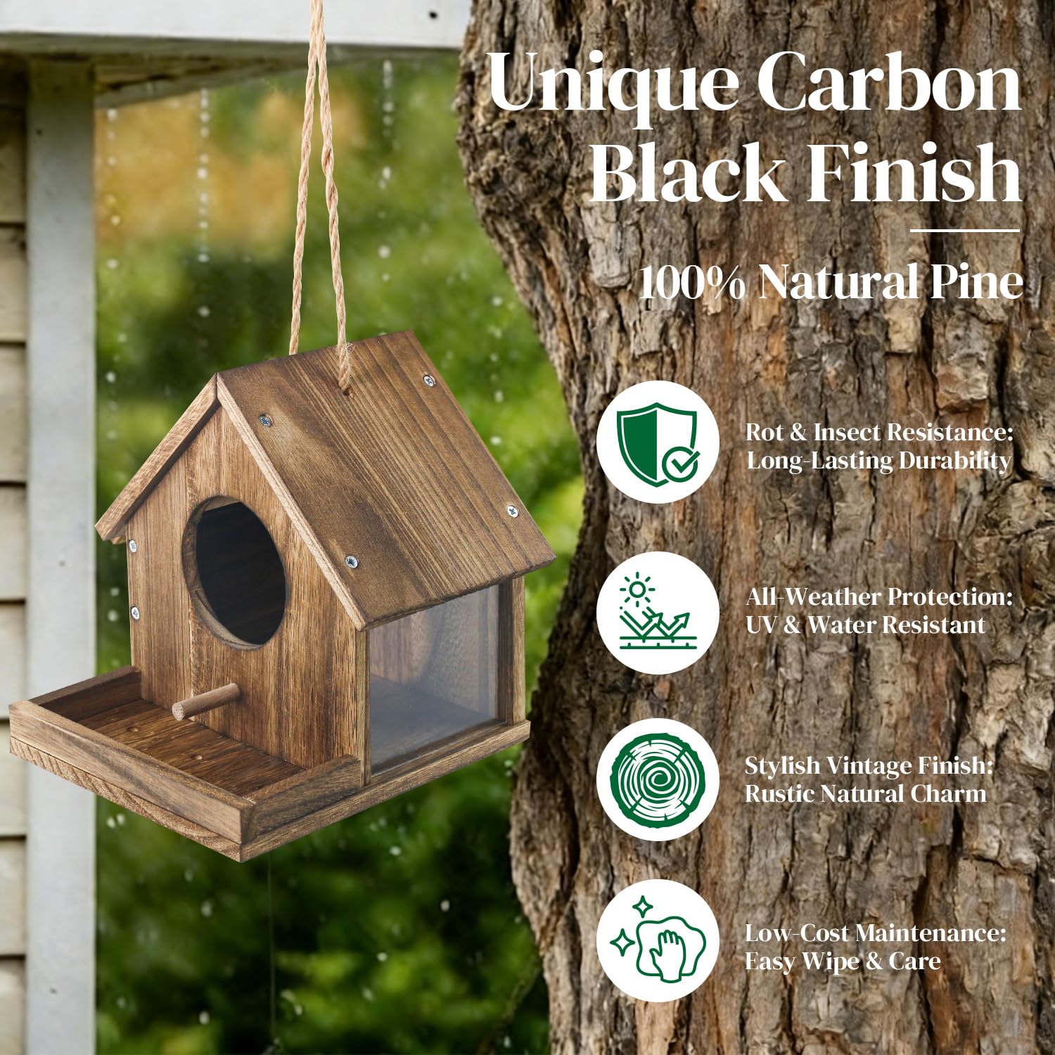 DIY Holz Kolibri Haus Kit zum Aufhängen im Freien Ideales Bluebird Kolibri Haus für draußen mit transparentem Sichtfenster Eingebauter Vogelfutterspender Geschenk für Vogelliebhaber Tolle