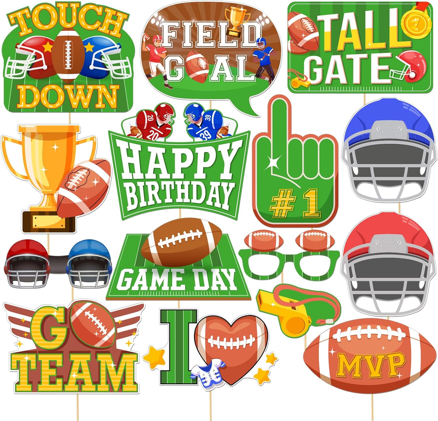Football Photo Booth Props,15 Pcs Super Bowl Game Day Decoration Football Birthday Party Supplies- Football Themed Boys Kids Birthday Party Favors