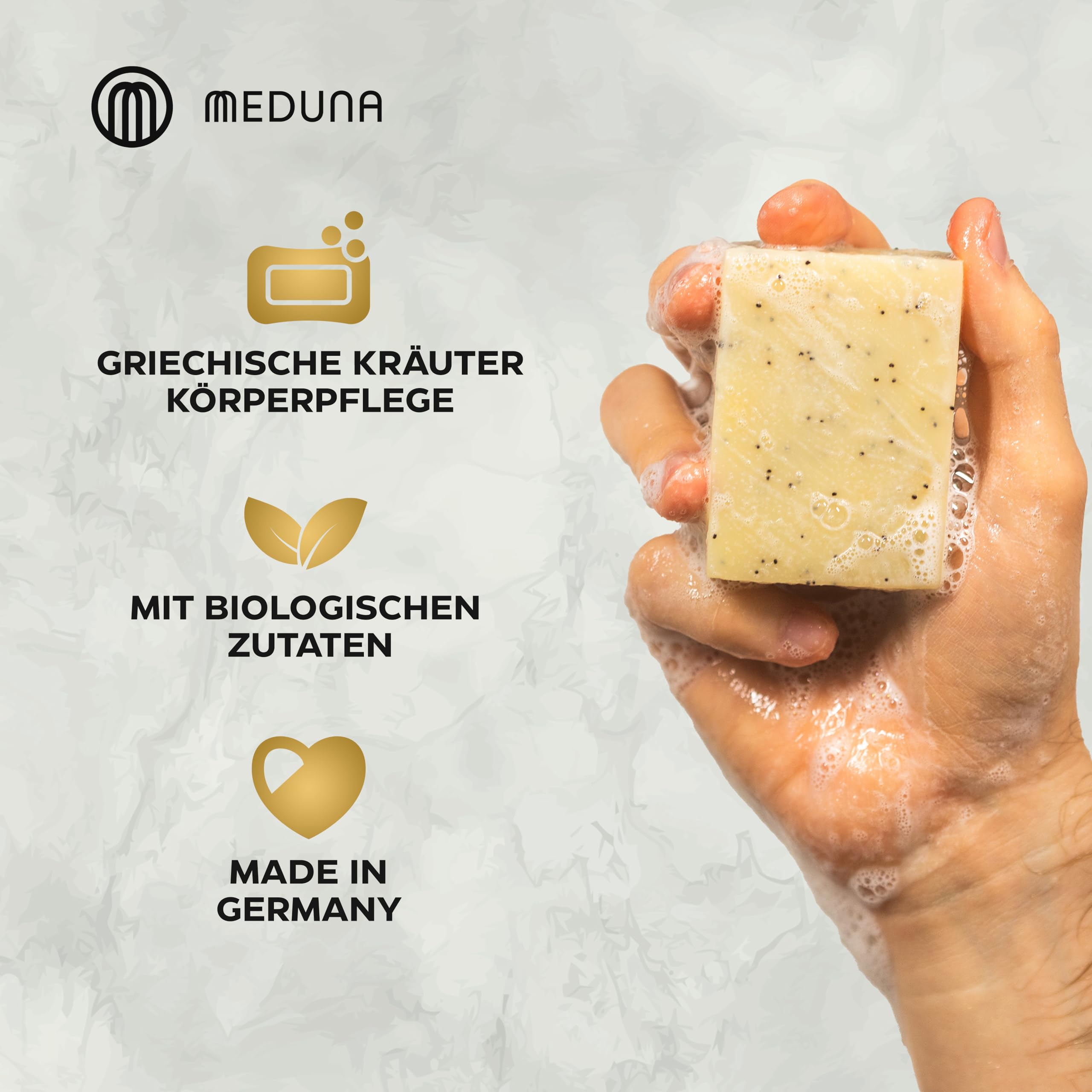MEDUNA Peeling-Seife Olymp Godlike 5 x 100g - feste Naturseife - Handmade Soap Pflegeseife - Körperseife für alle Hauttypen - Bio-Kokosöl & Shea Butter Männerpflege - Made in Germany