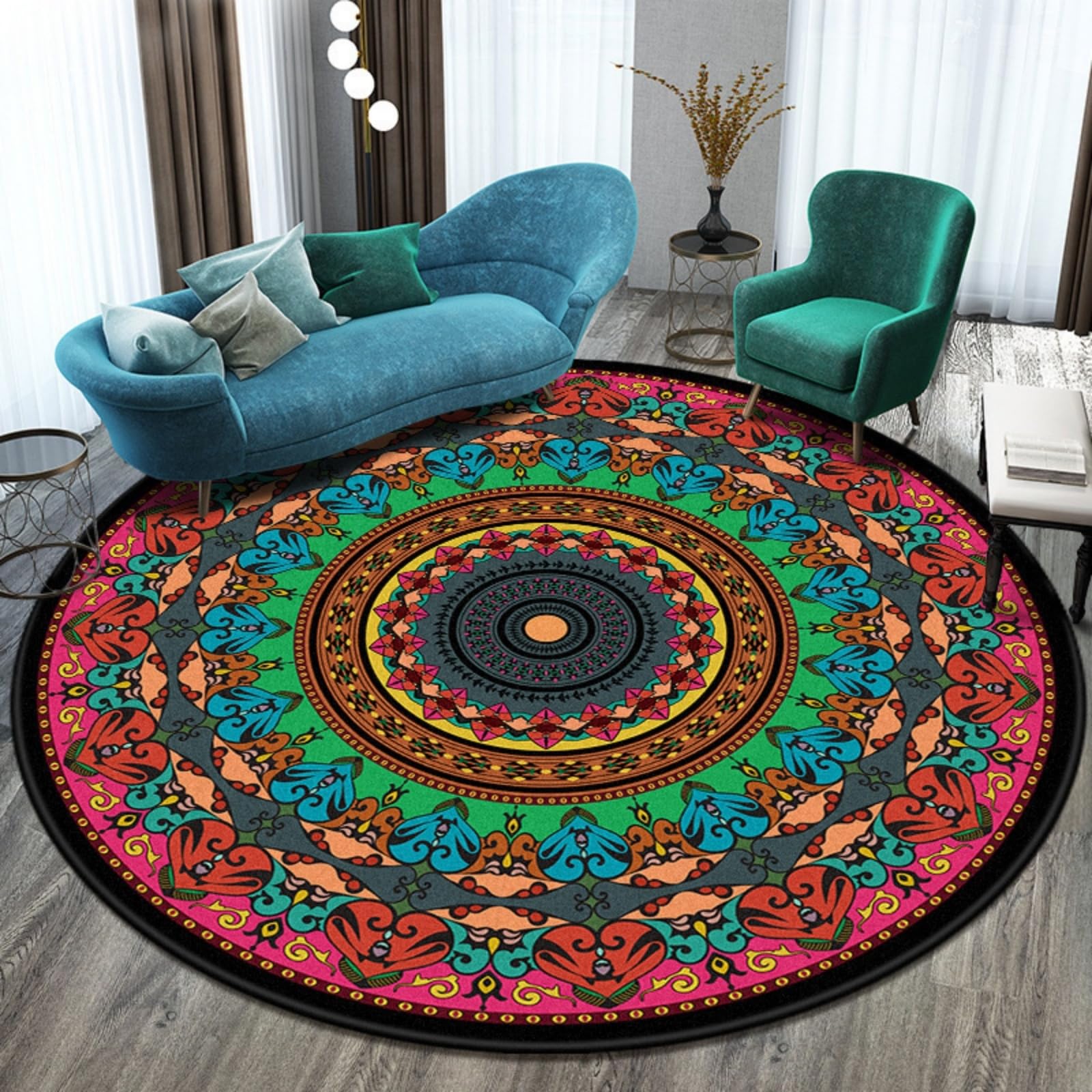 Tapis rond doux poil court lavable antidérapant