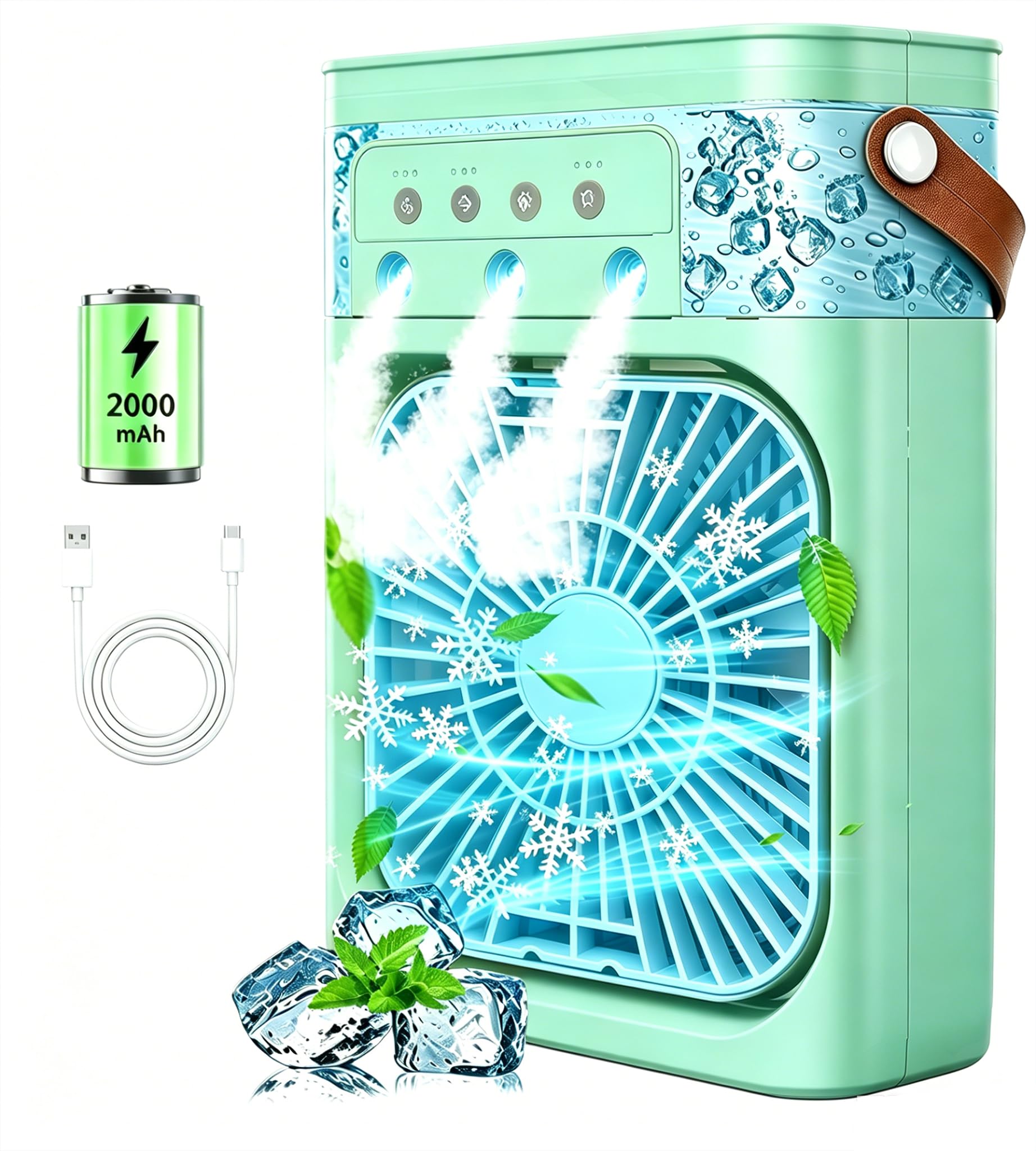 Aires Acondicionados Portátiles, Miniventiladores Enfriadores de Aire Recargables de 2000 mAh, Unidad de Aire Acondicionado Personal Portátil de 500 ML(Verde Pálido)