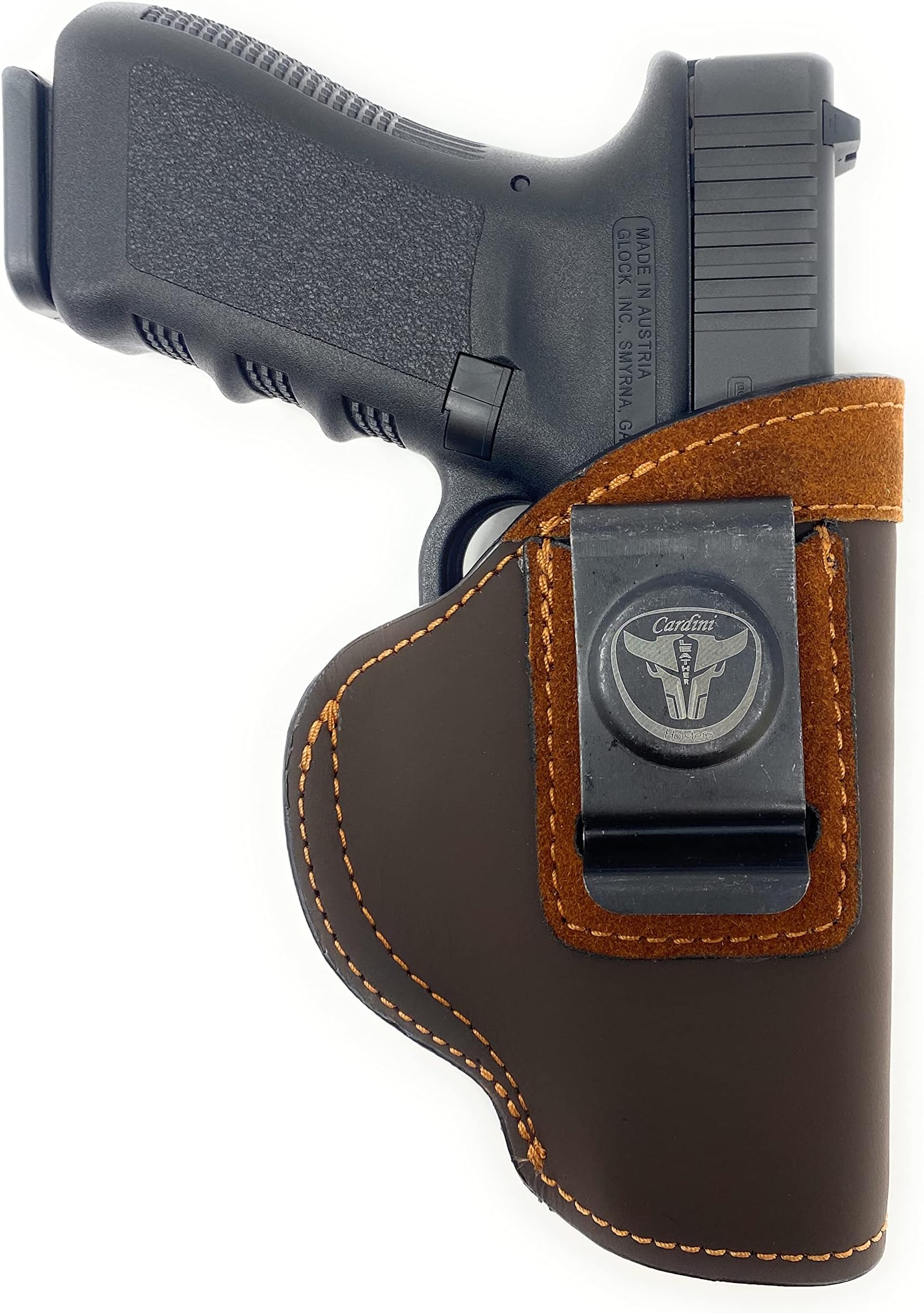 Cardini Leather Premium IWB Holster - Leather Holster for Glock 17, 22, 48, 21, 20, 31, Sig P220, P226, P227, Springfield XD-M, XD-S, HK VP9, 4.5'